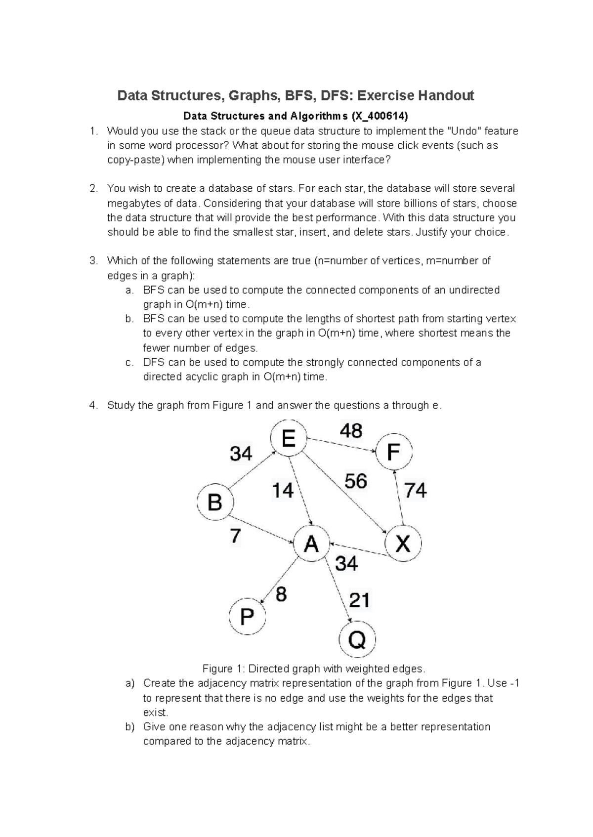 W3 X_400614 Data Structures: BFS & DFS Exercises Handout - Studeersnel