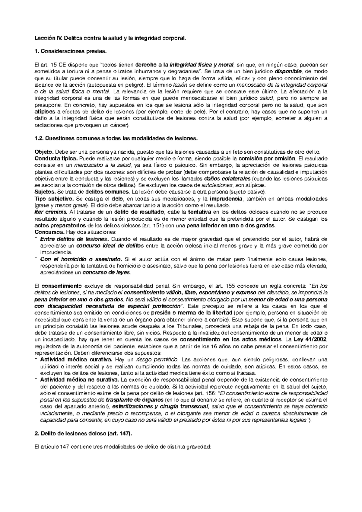 Lección IV. Delitos contra la salud y la integridad corporal - Penal 2 ...