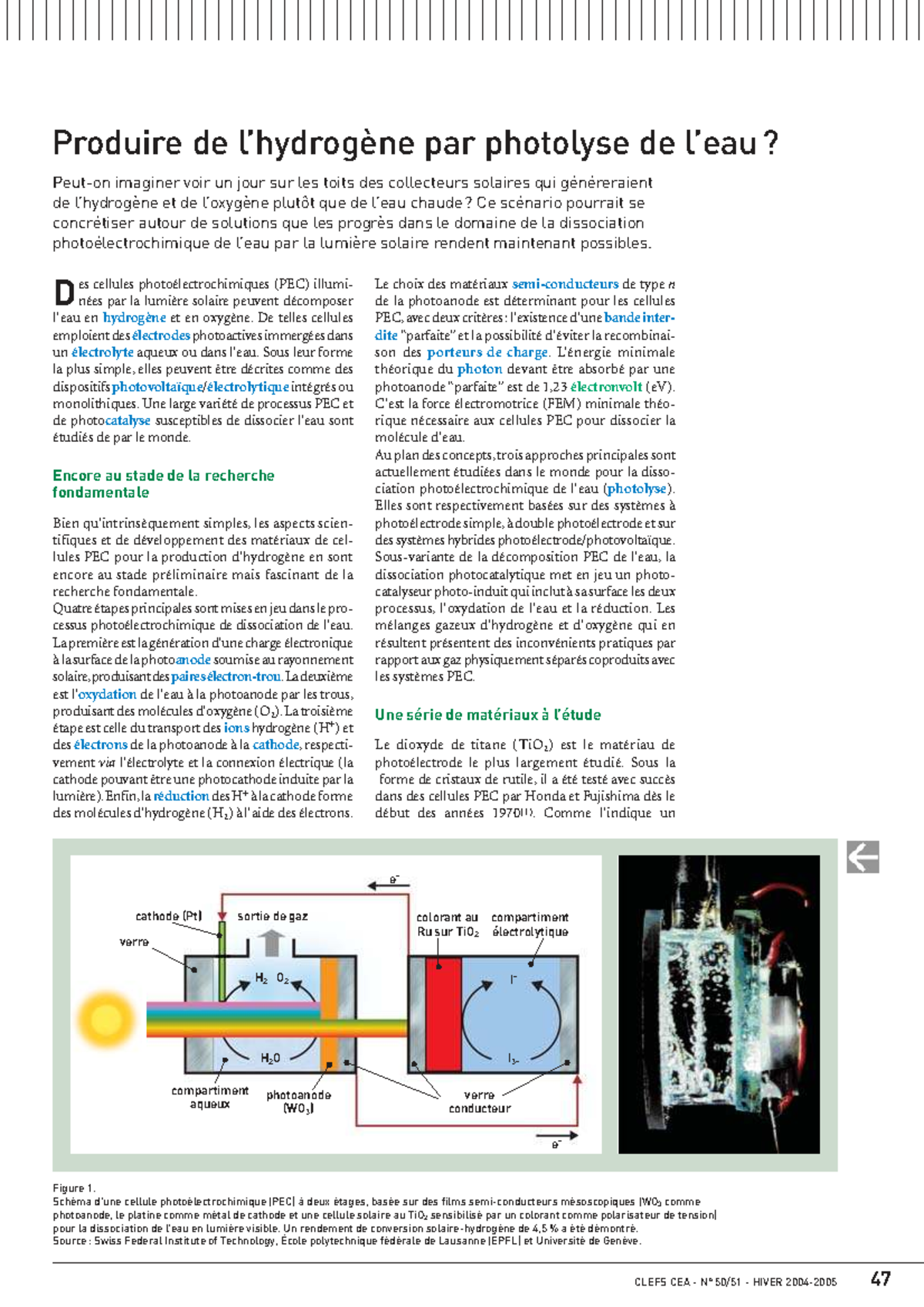 Production d'Hydrogène par Photolyse: Cellules Photoélectrochimiques ...