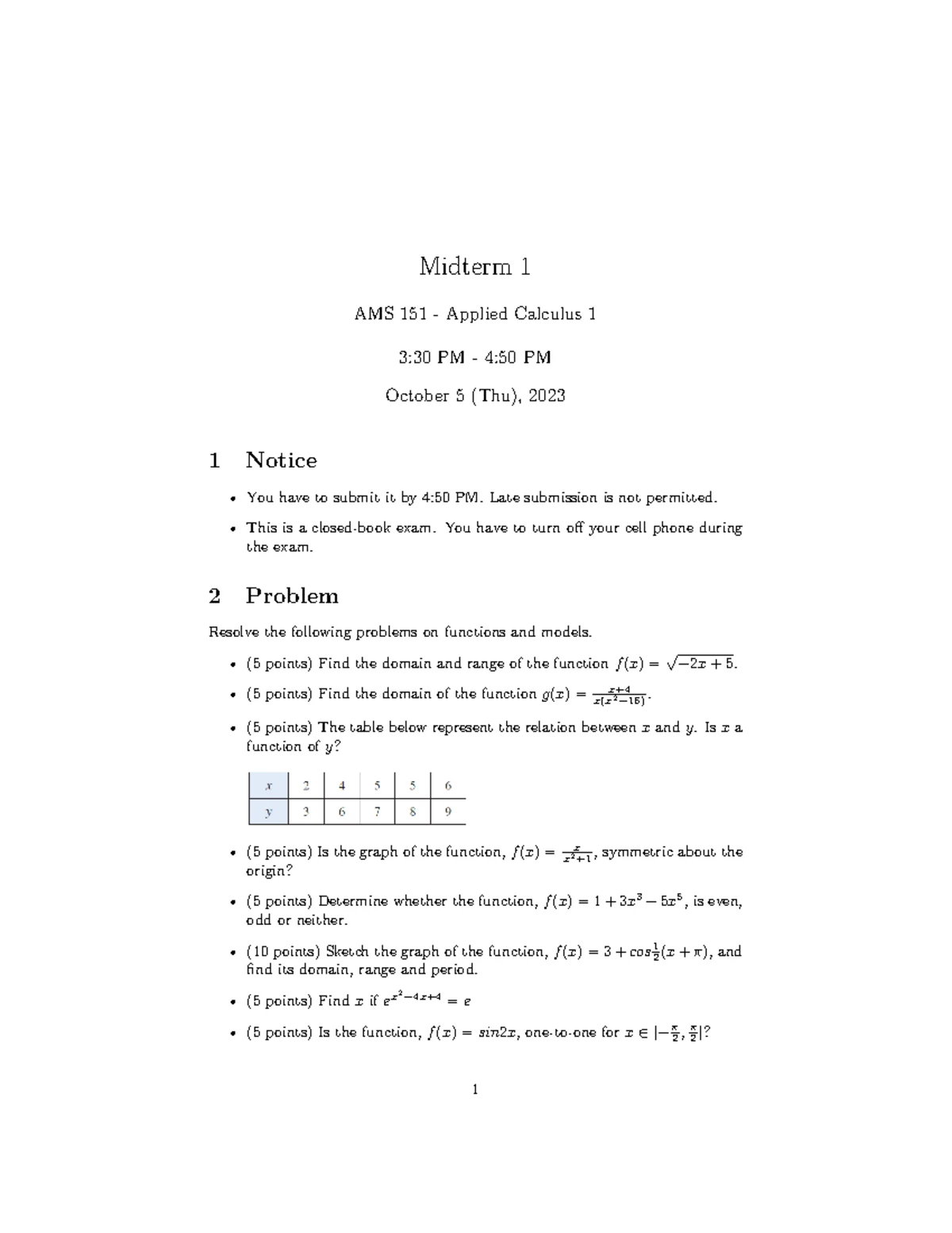 AMS 151 Summer 2024 Syllabus: Applied Calculus I Overview - Studocu