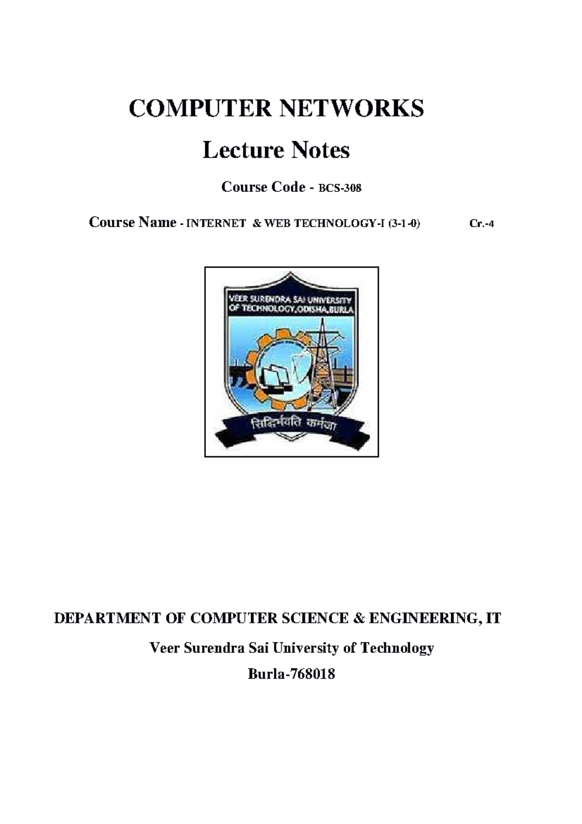 Lecture Notes on Computer Networks - BCS- Internet & Web Tech-I - Studocu