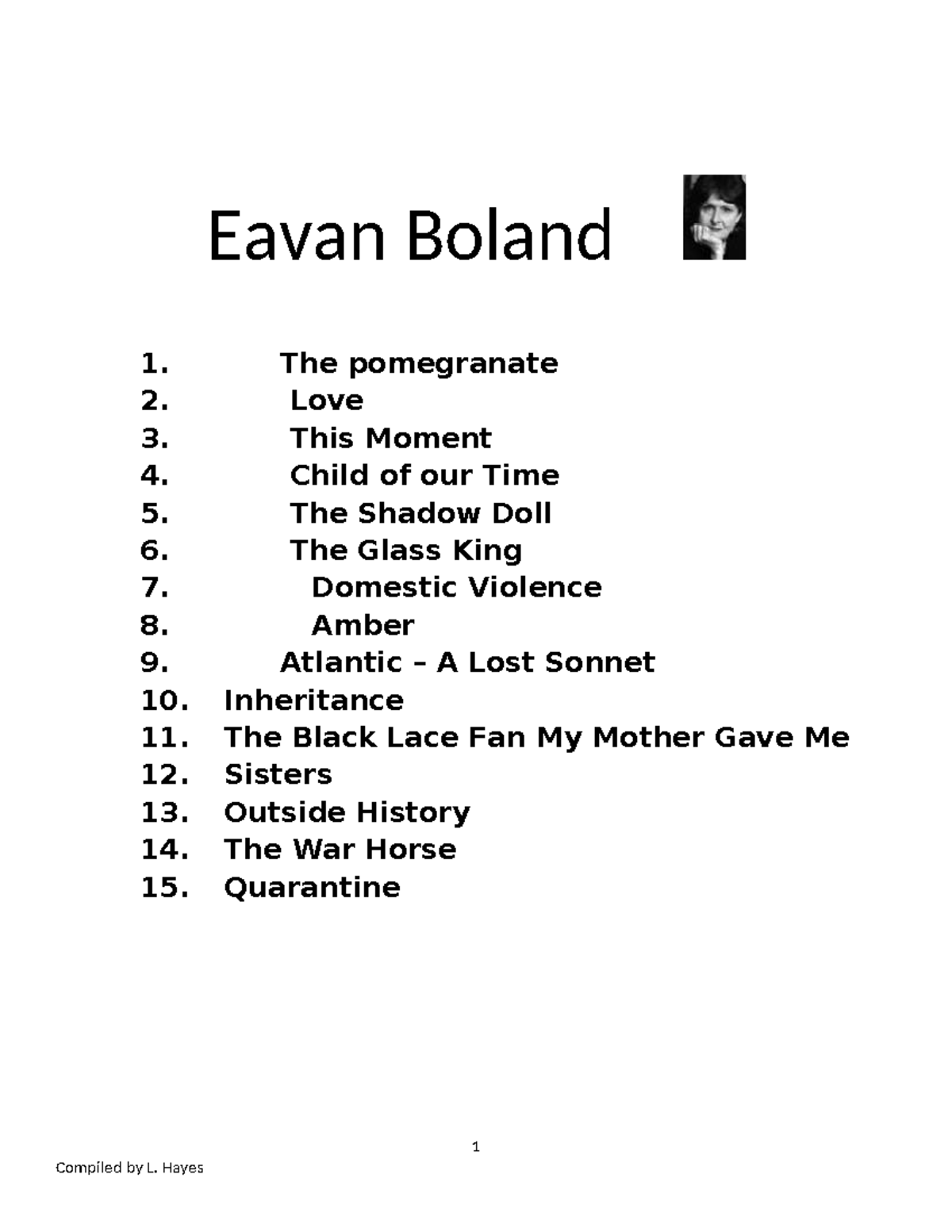 Eavan Boland's Poetry Analysis for IB TTO6 Program 2024-2025 - Studeersnel
