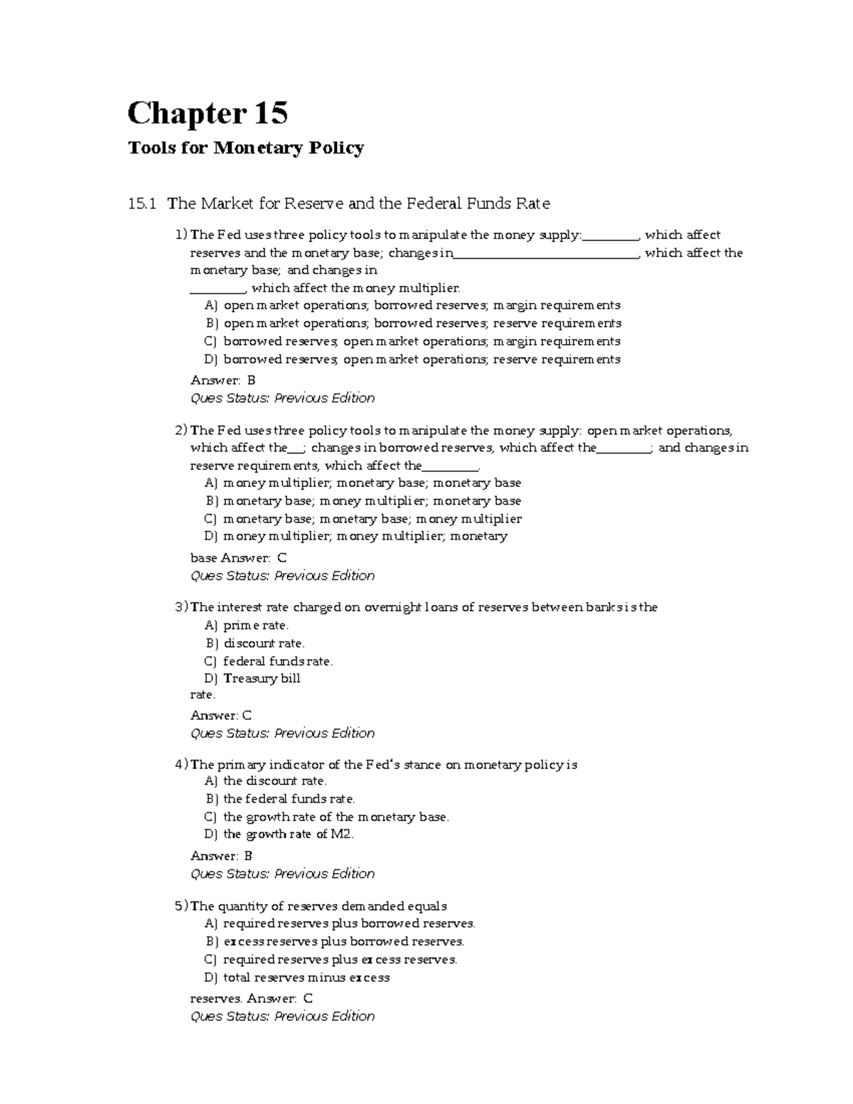 MCQs on Monetary Policy Tools - Chapters 15 & 16 Insights - Studocu