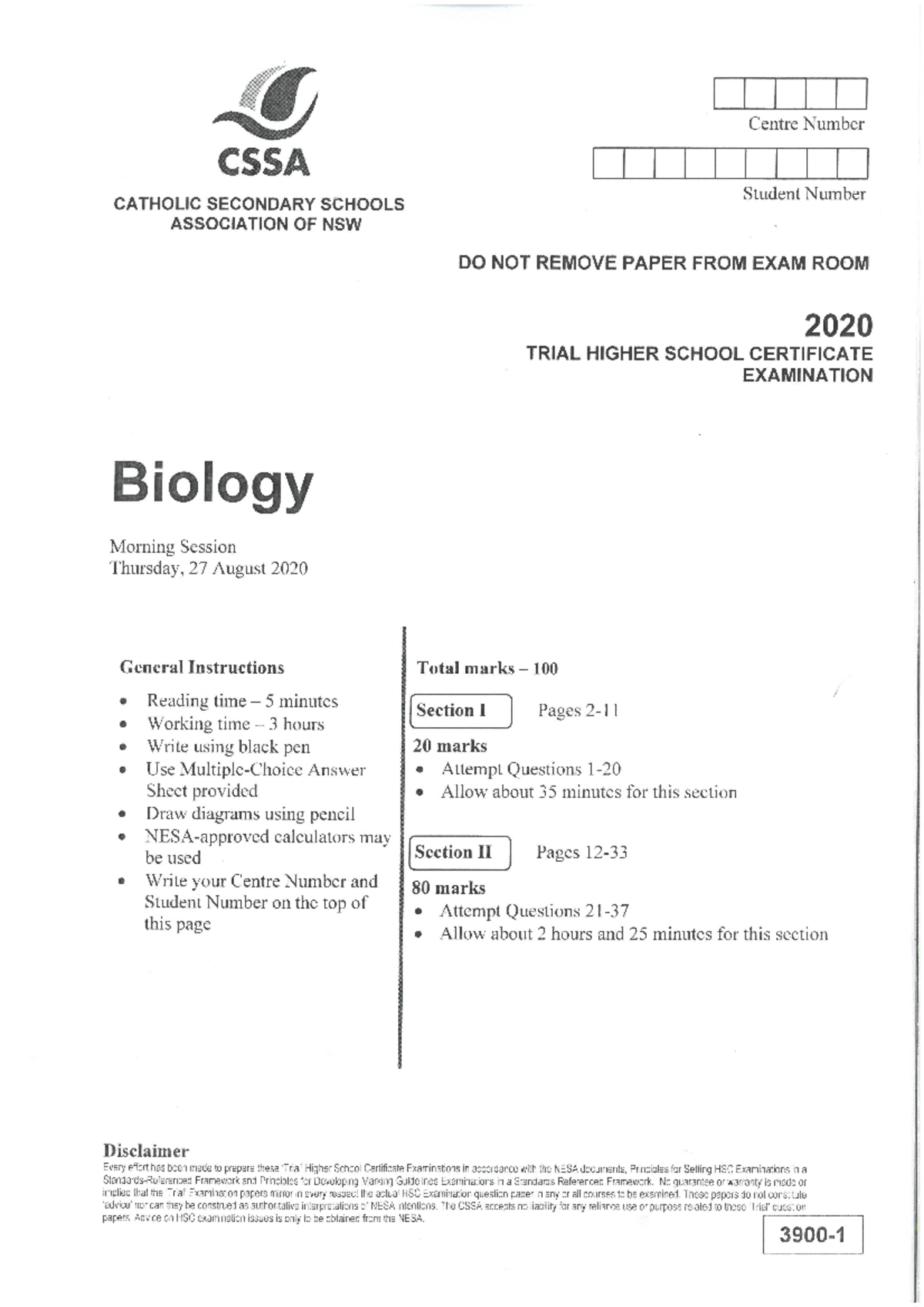 CSSA w Sol - Biology Past Paper Practice Questions & Answers - Studocu