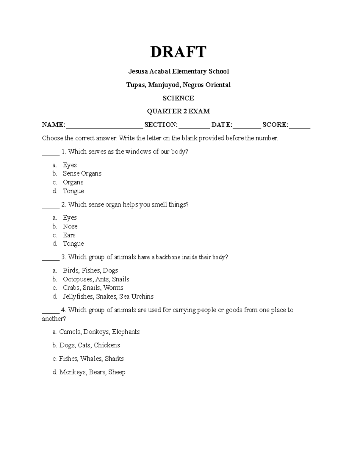 Sample Exam - Coursework in Assessment in Learning 1. - DRAFT Jesusa ...