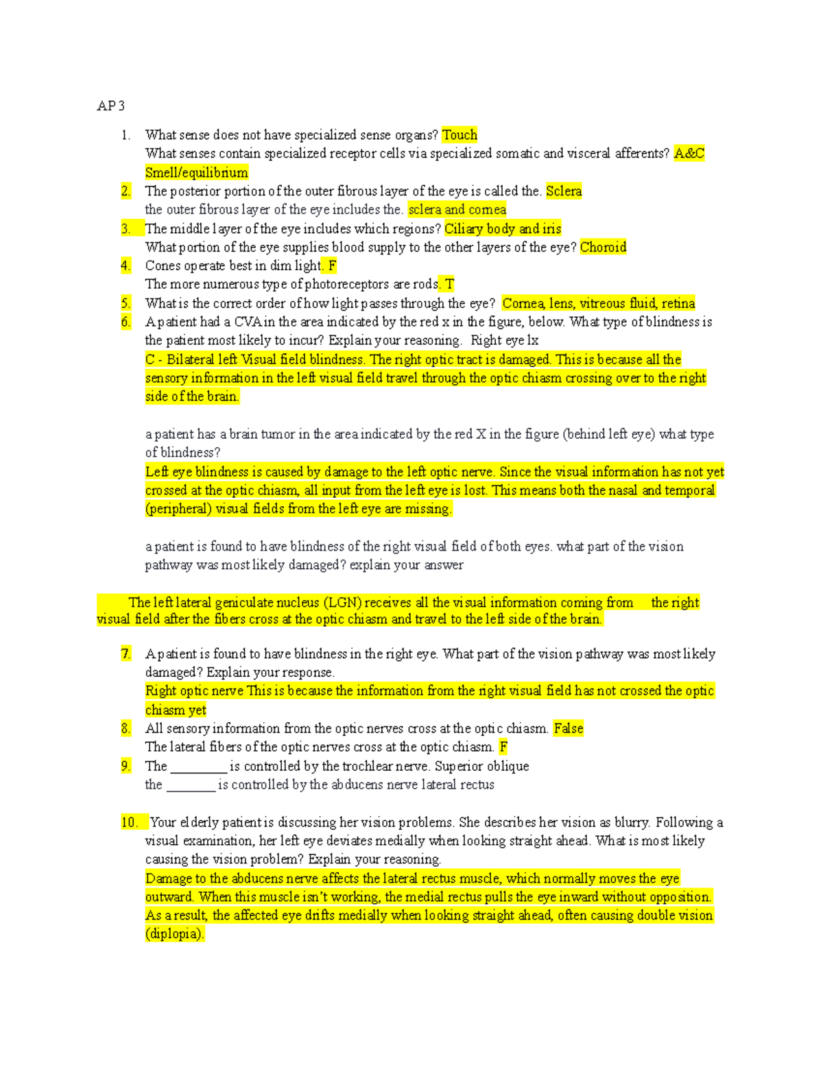 AP 3 - Test Study Guide on Sensory Systems and Vision - Studocu