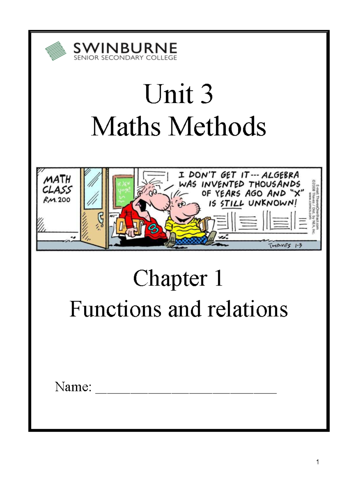 Unit 3 Maths Methods: Chapter 1 Functions & Relations Notes - Studocu