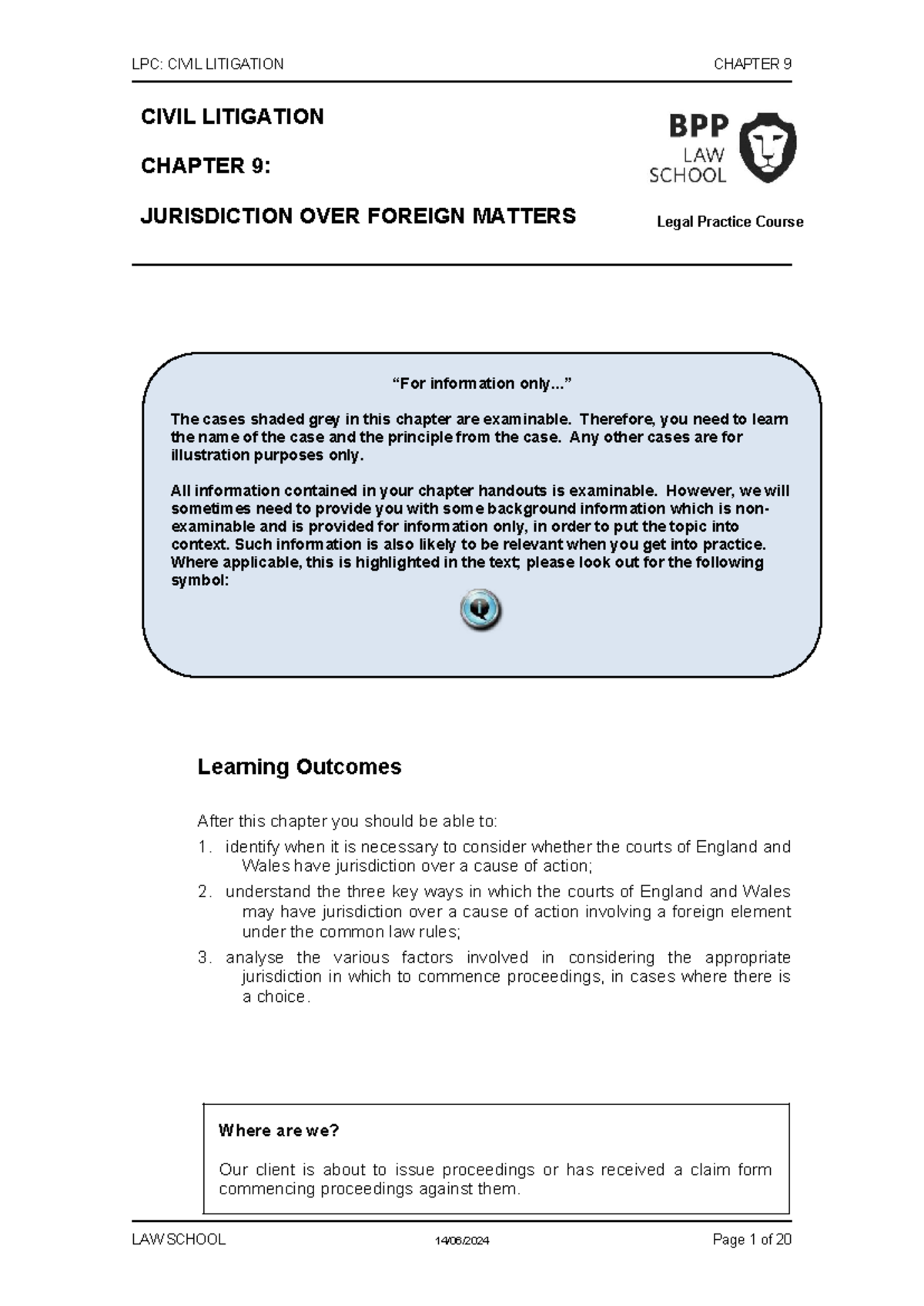 LPC: Civil Litigation Chapter 9 - Jurisdiction Over Foreign Matters ...