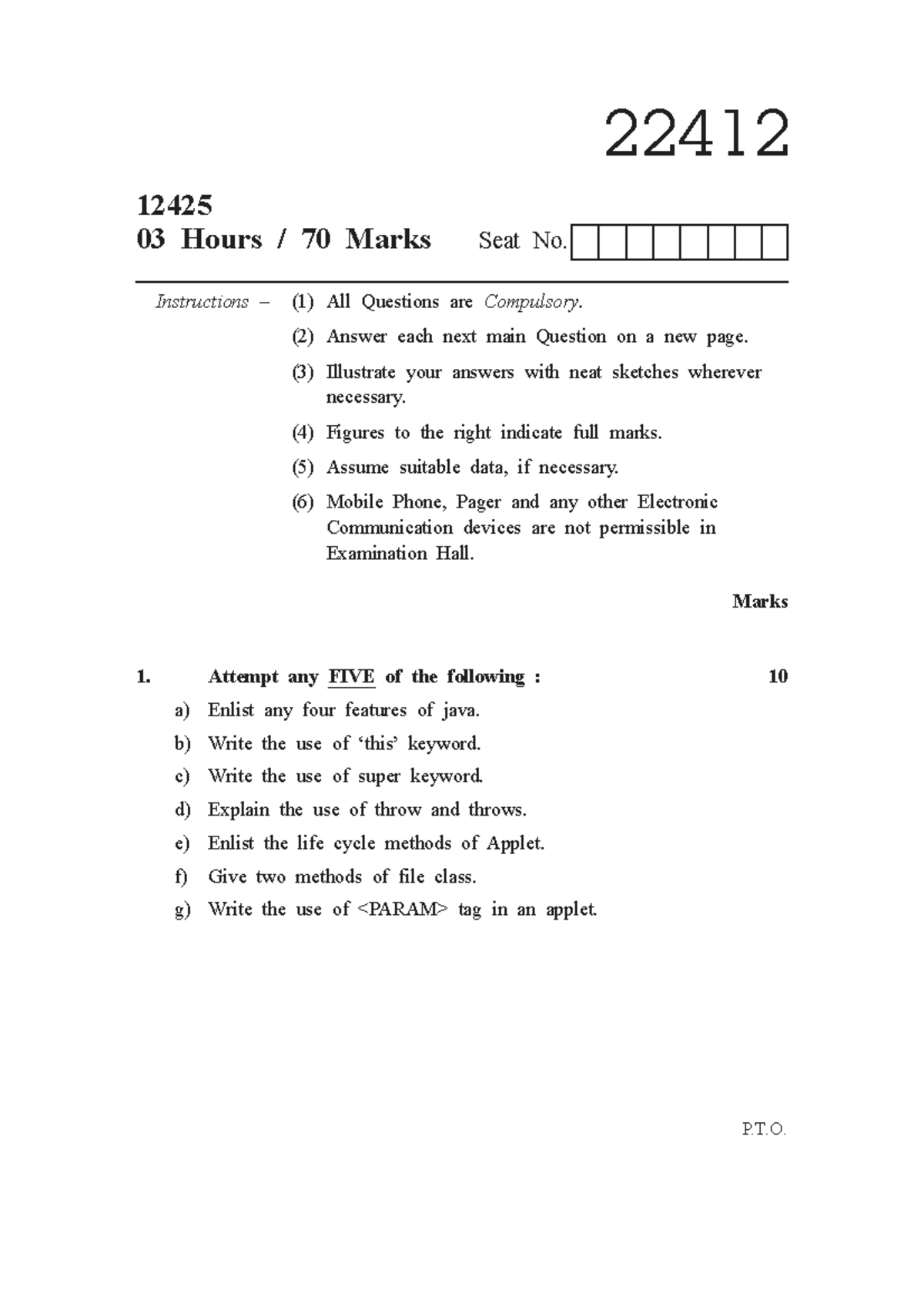 22412 Winter 2024 Java Exam: Question Paper & Instructions - Studocu
