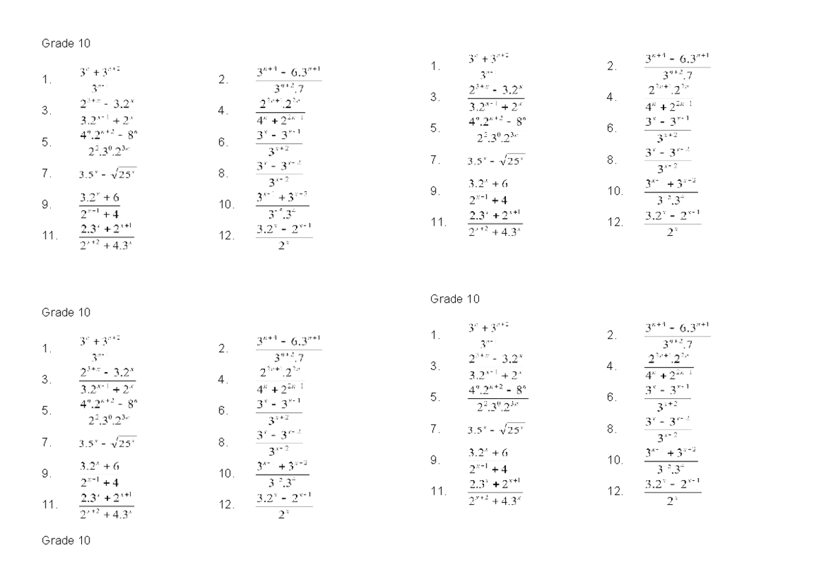 Exponents with factorisation - Grade 10 Grade 10 Grade 10 1. 2. 3. 4. 5 ...