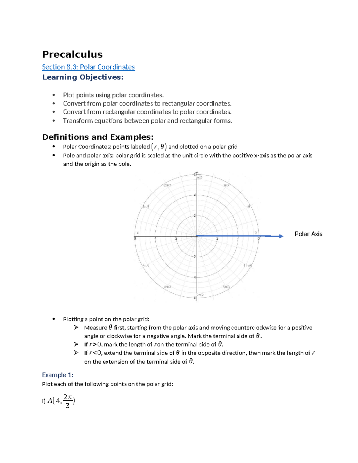 Precalculus (MATH 101) Final Exam: Polar Coordinates Overview - Studocu