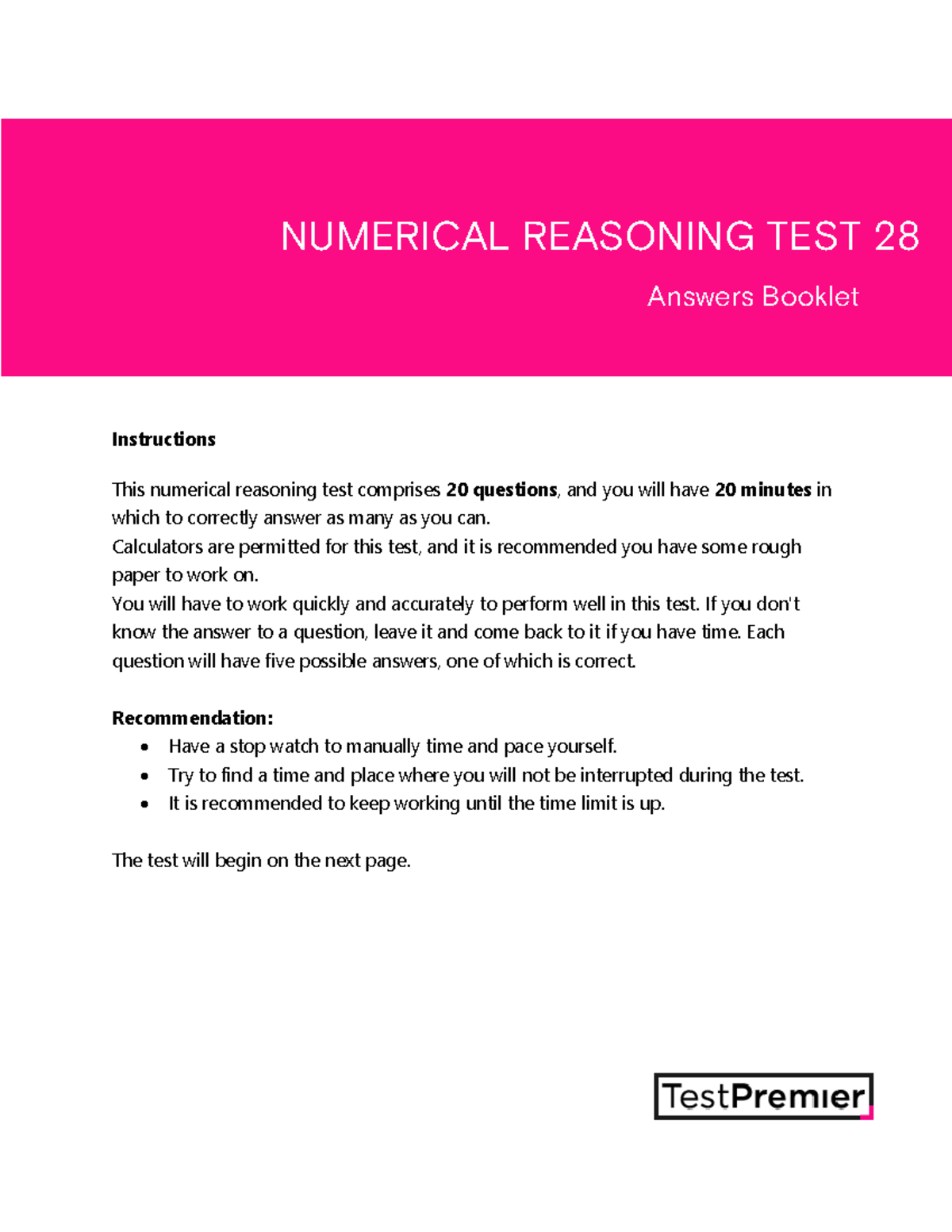 Numerical Reasoning Test 28: Answer Guide and Solutions - Studocu