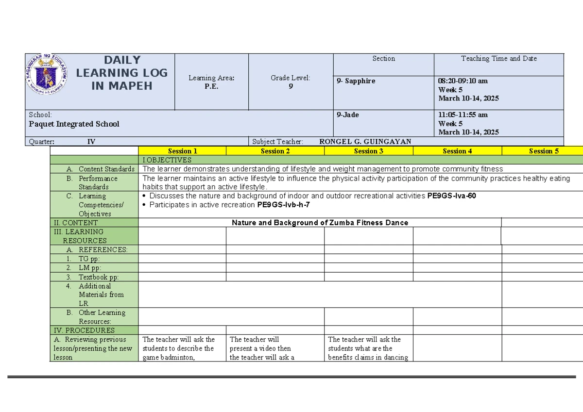 DLL Science 8 Q1 WK1 - Daily Lesson Log on Newton's Laws of Motion ...