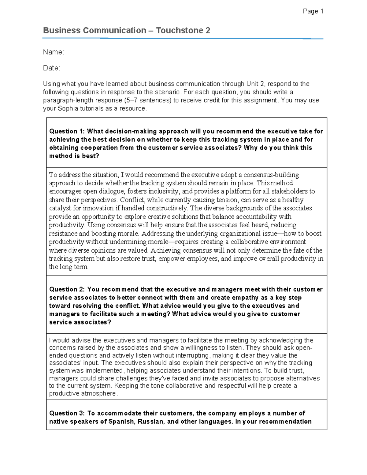 Business comm touchstone 1 - Business Communication – Touchstone 2 Page ...
