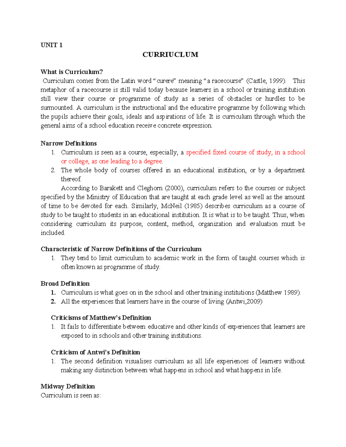 Curriculum Studies Notes - 2019-1: Understanding Curriculum Concepts ...