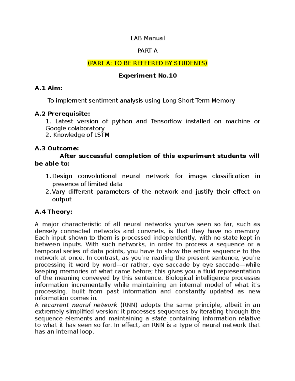 Experiment 10 N013 - Practical Material - LAB Manual PART A (PART A: TO ...