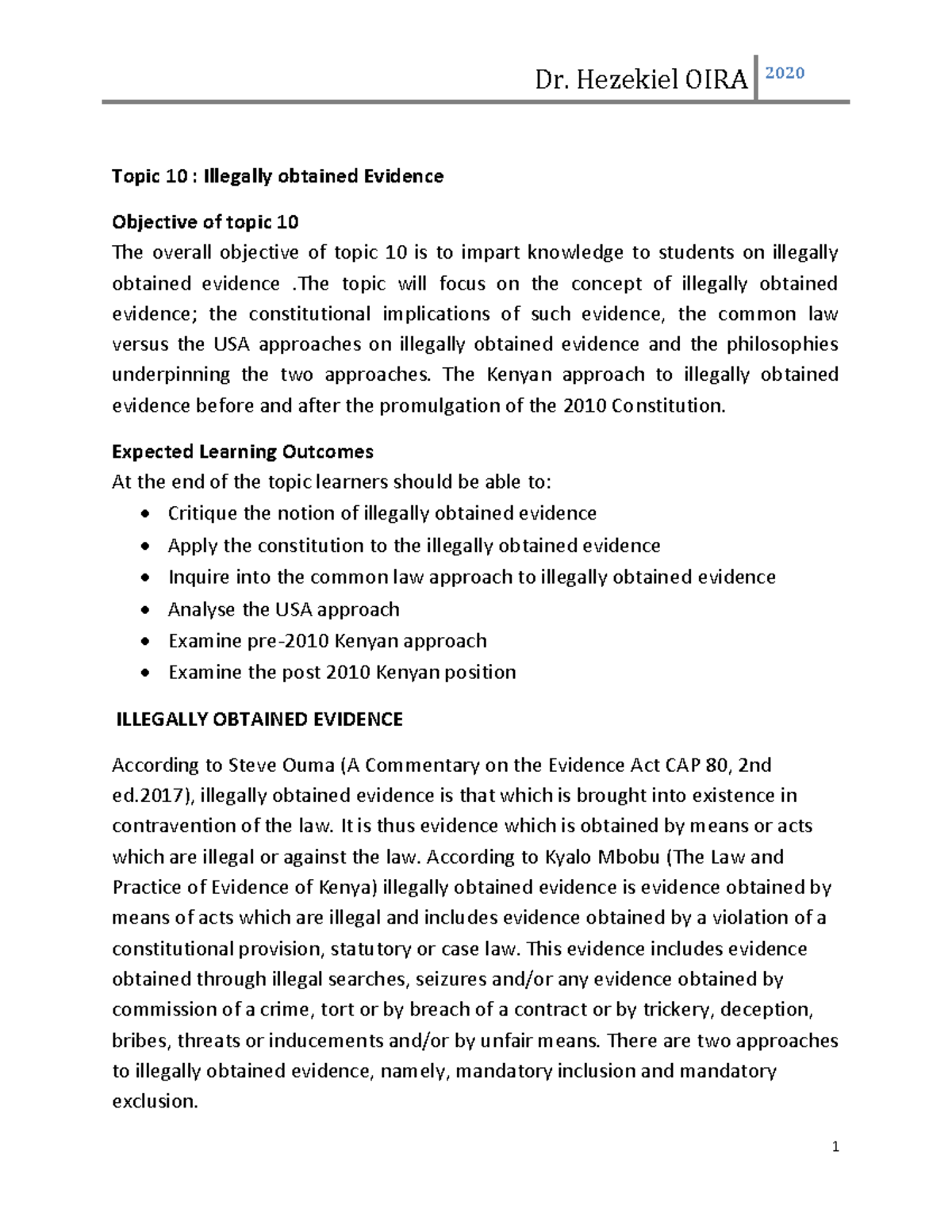 Topic 10: Illegally Obtained Evidence - Comparative Analysis ...
