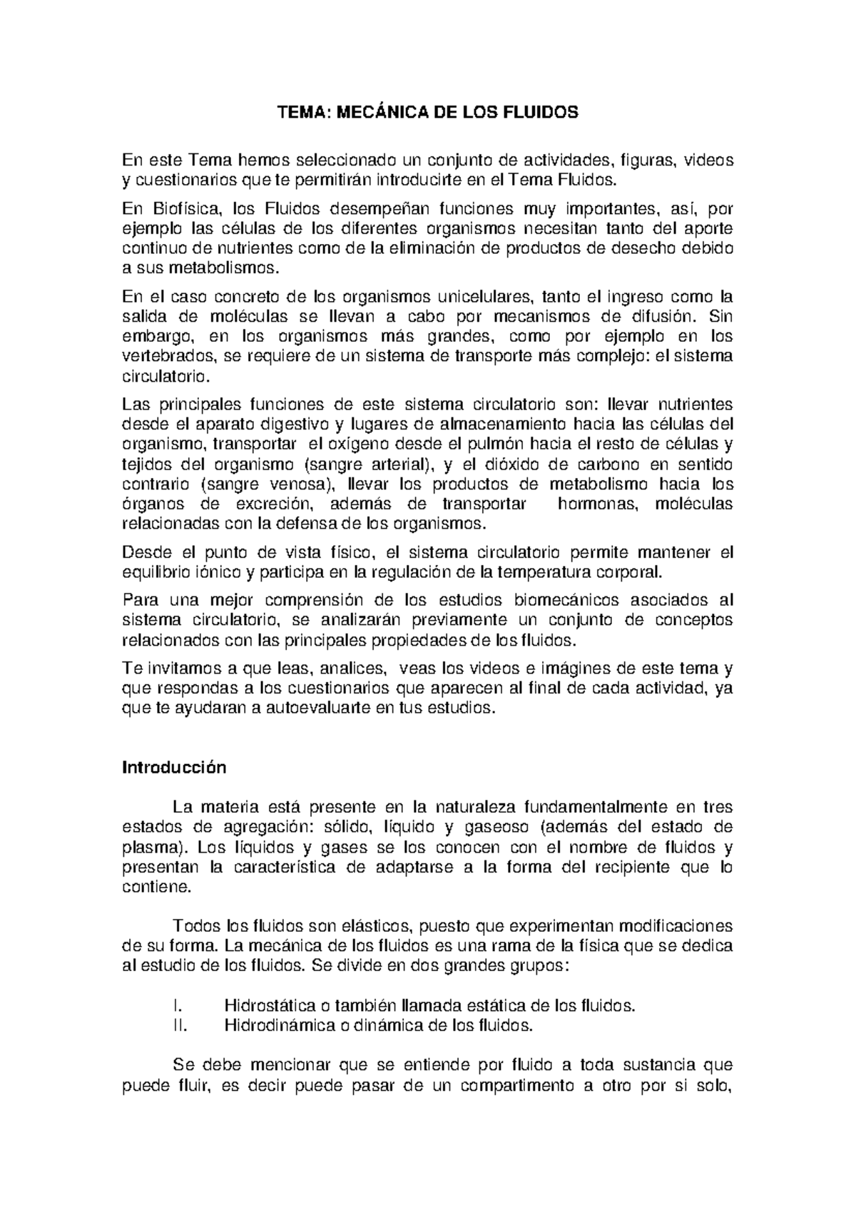 Tema II: Mecánica de Fluidos - Introducción y Conceptos Clave - Studocu