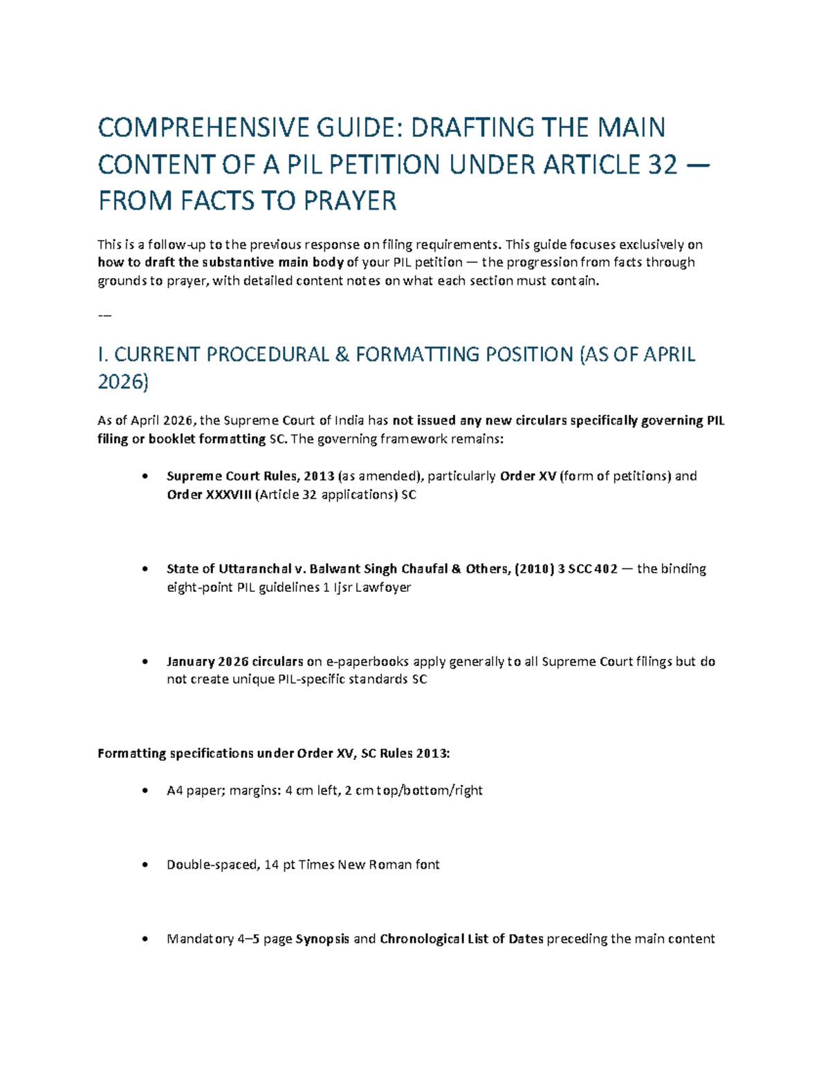 PIL Petition Drafting Guide: Article 32 Essentials & Compliance - Studocu