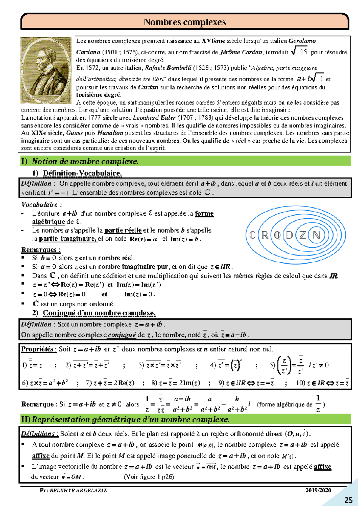 Nombres complexes 1 2 resume de cours 4 5 - Pr: BELKHYR ABDELAZIZ 2019/ ...
