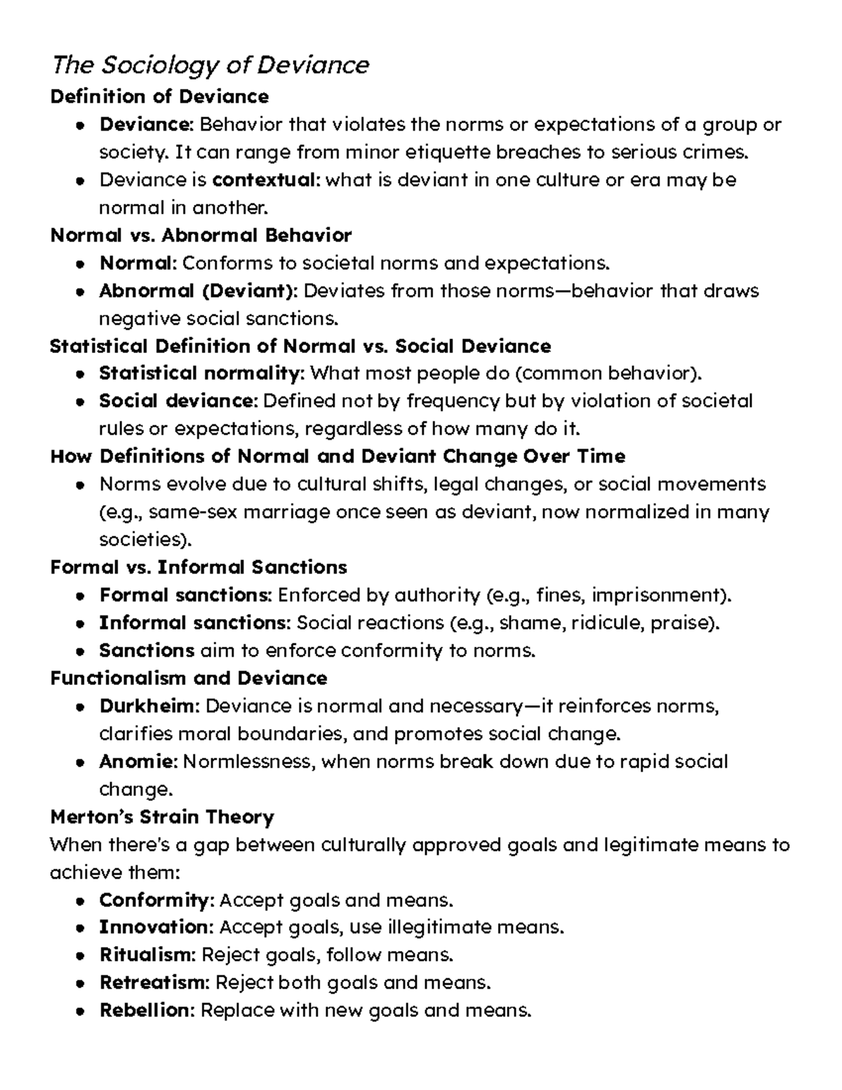 Sociology 101: Chapter 7 & 9 Study Guide on Deviance and Globalization ...