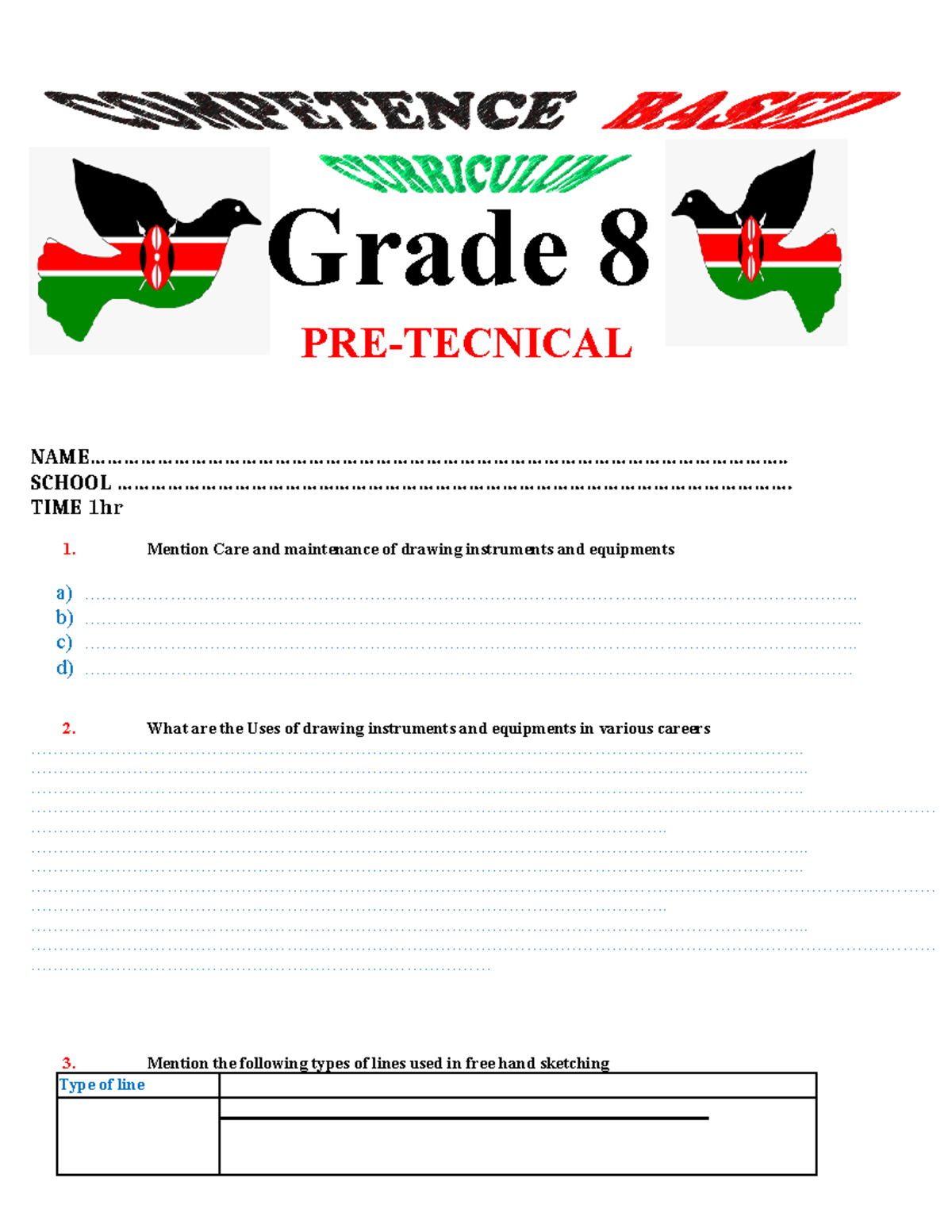 Grade 8 Pre-Technical Quiz (QS2024) - Teacher's Guide - Studocu