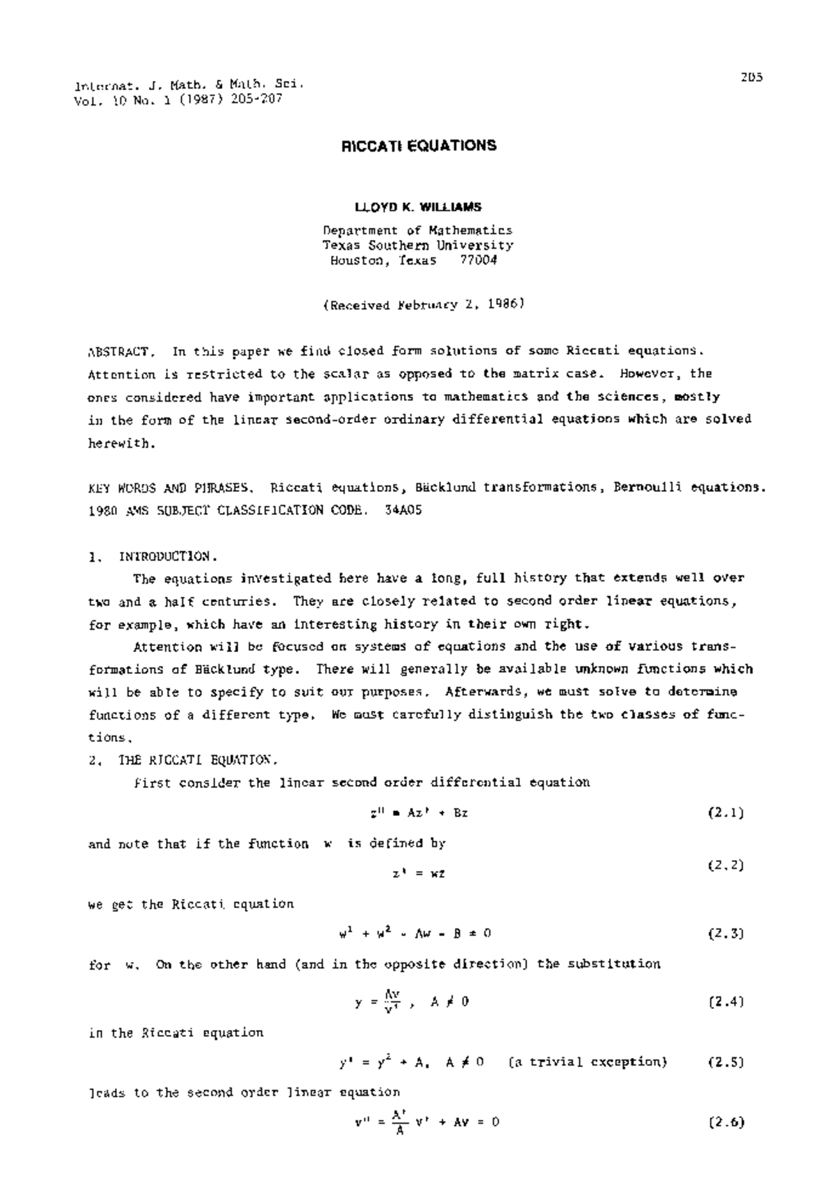 Riccati Equations: Closed Form Solutions and Applications - Studocu