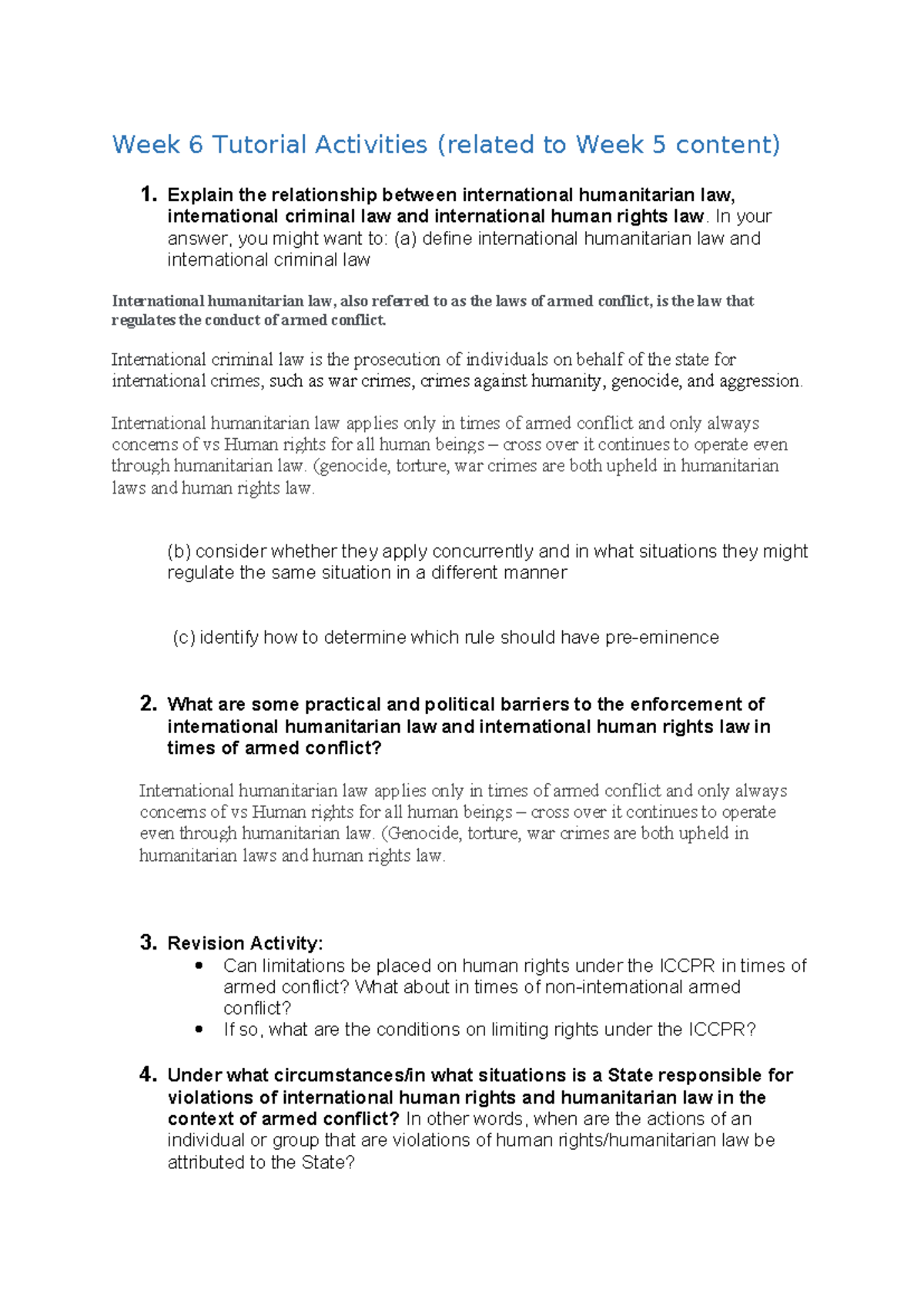 Week 6 Tutorial Activities - Week 6 Tutorial Activities (related to ...