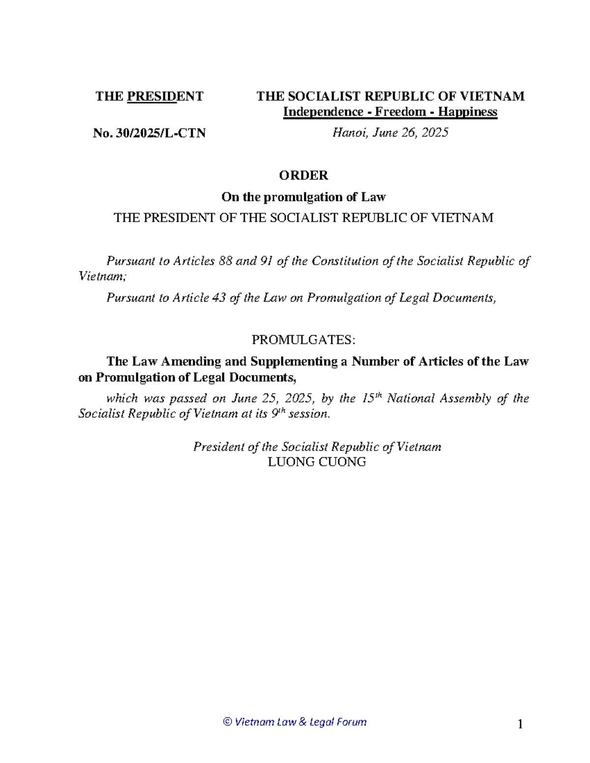 Law 87/2025/QH15: Amendments to Legal Document Promulgation Law - Studocu