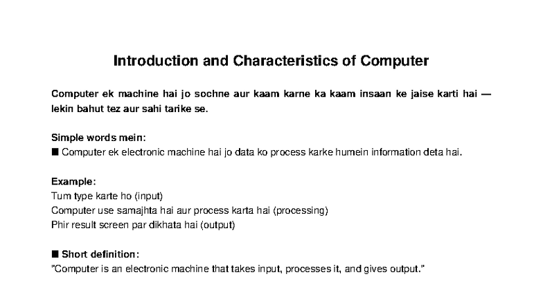 Introduction & Characteristics of Computer (CS101) - Studocu