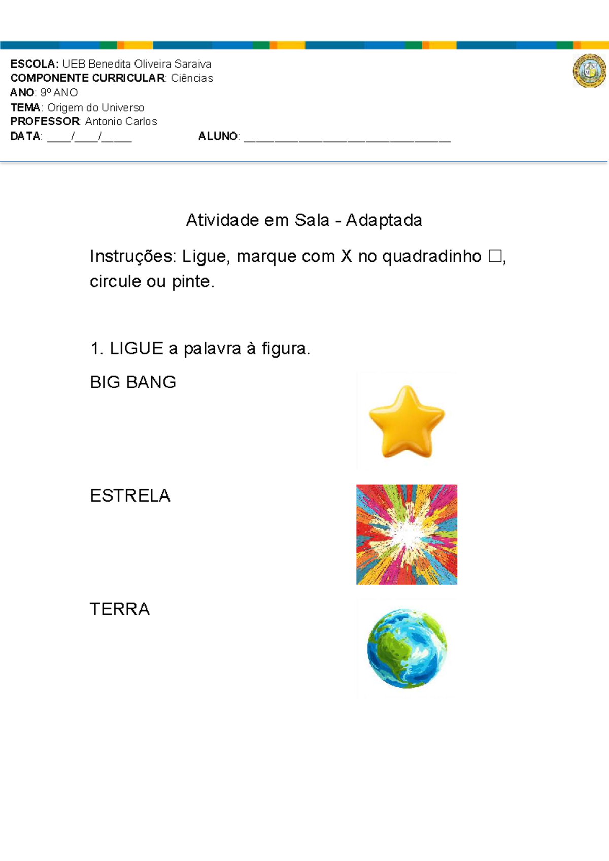 Atividade sobre a Origem do Universo - 9º Ano - Studocu