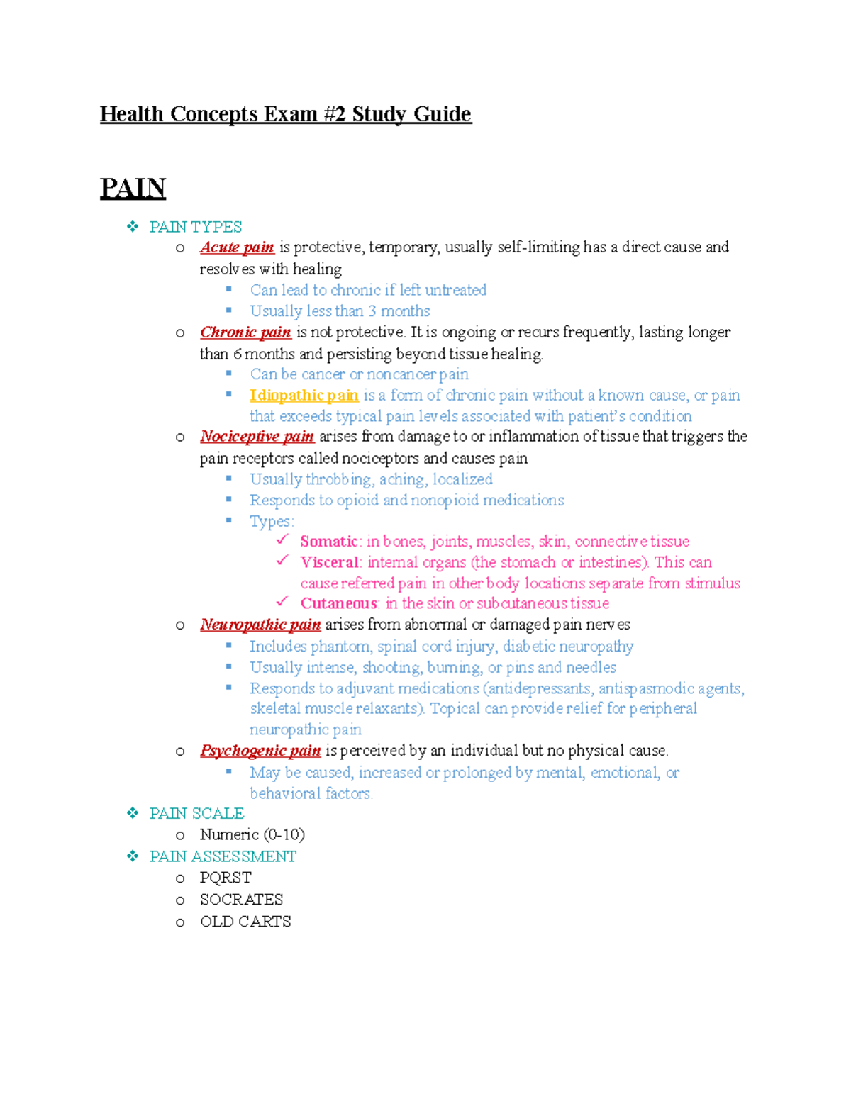 Health Concepts Exam 2 Study Guide: Pain, Stress, and Mobility Insights ...
