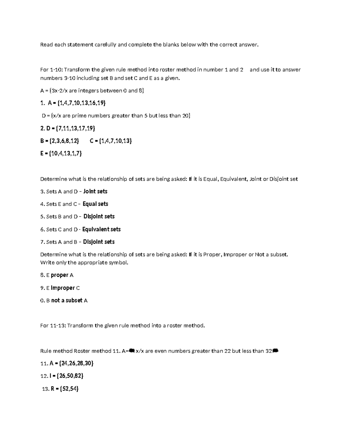 Practice Problems - Read each statement carefully and complete the ...