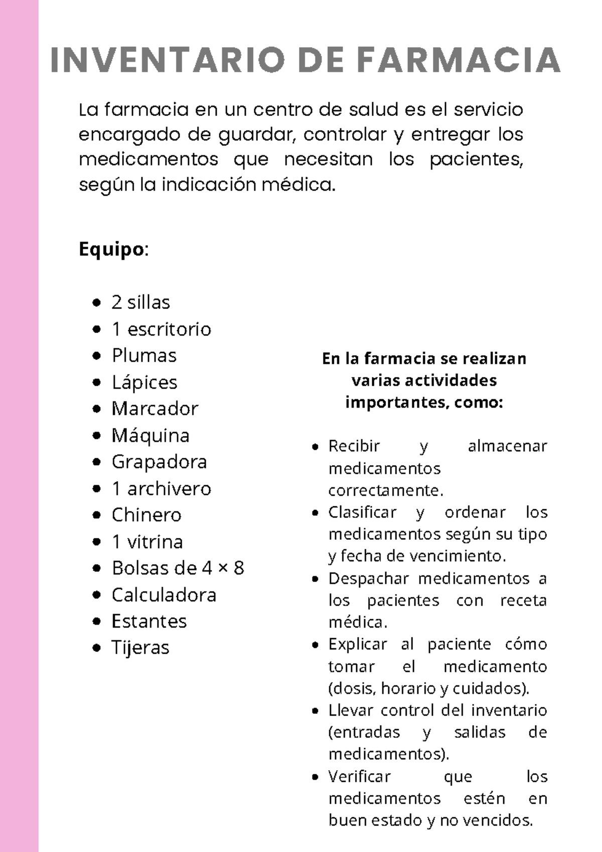 INVENTARIO DE FARMACIA: Control y Gestión de Medicamentos - Studocu