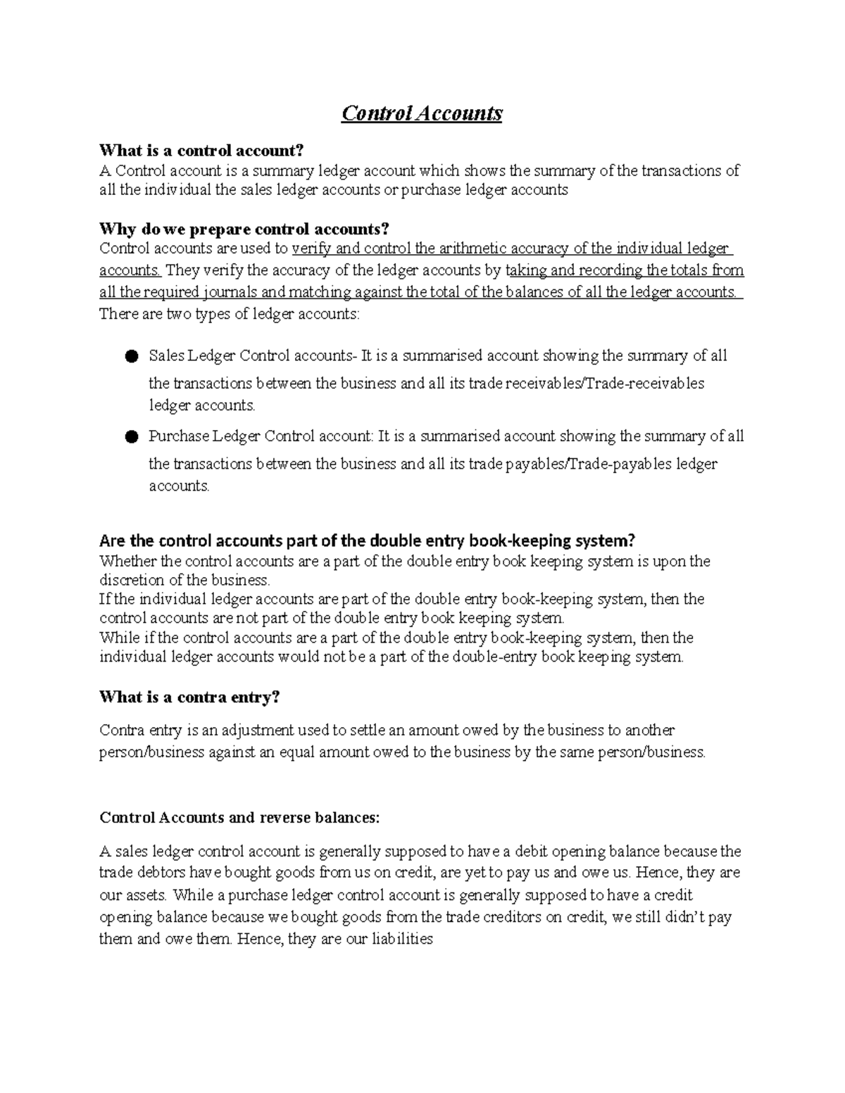 Control Accounts: Summary and Importance in Financial Accounting - Studocu