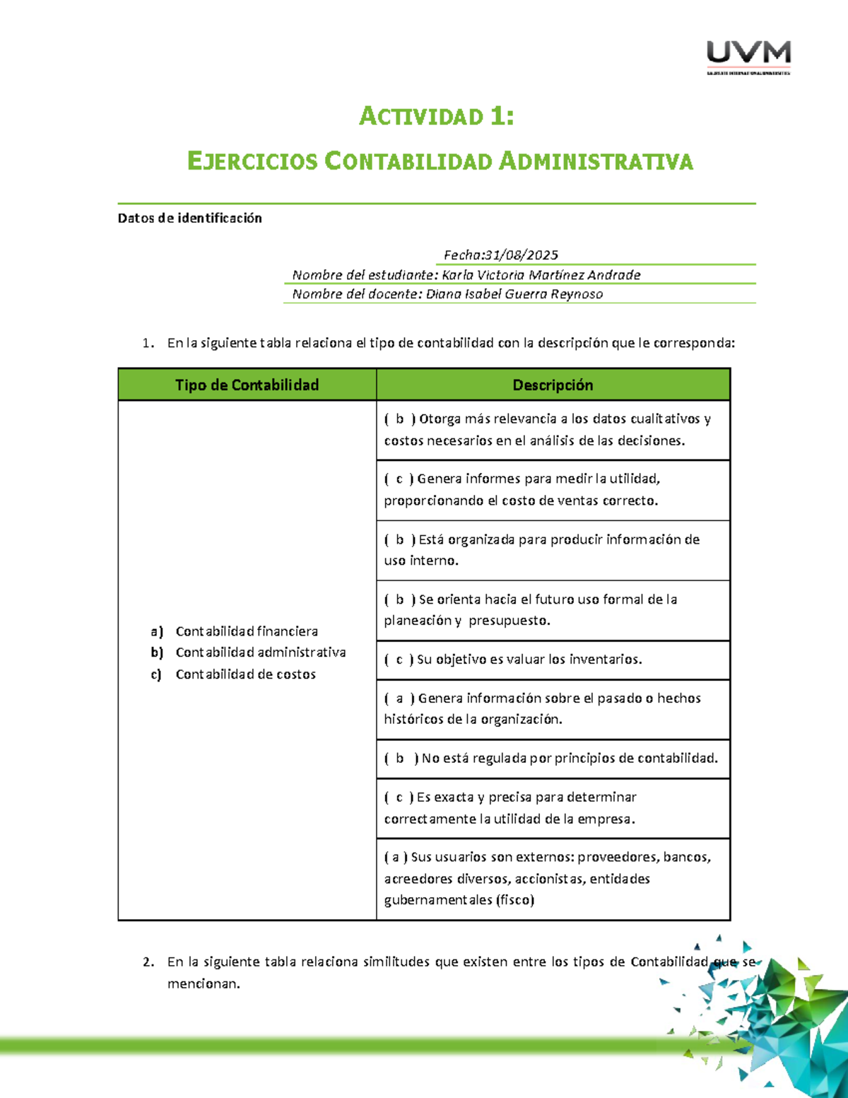 Ejercicios De Contabilidad Administrativa U1 A1 Ca Studocu