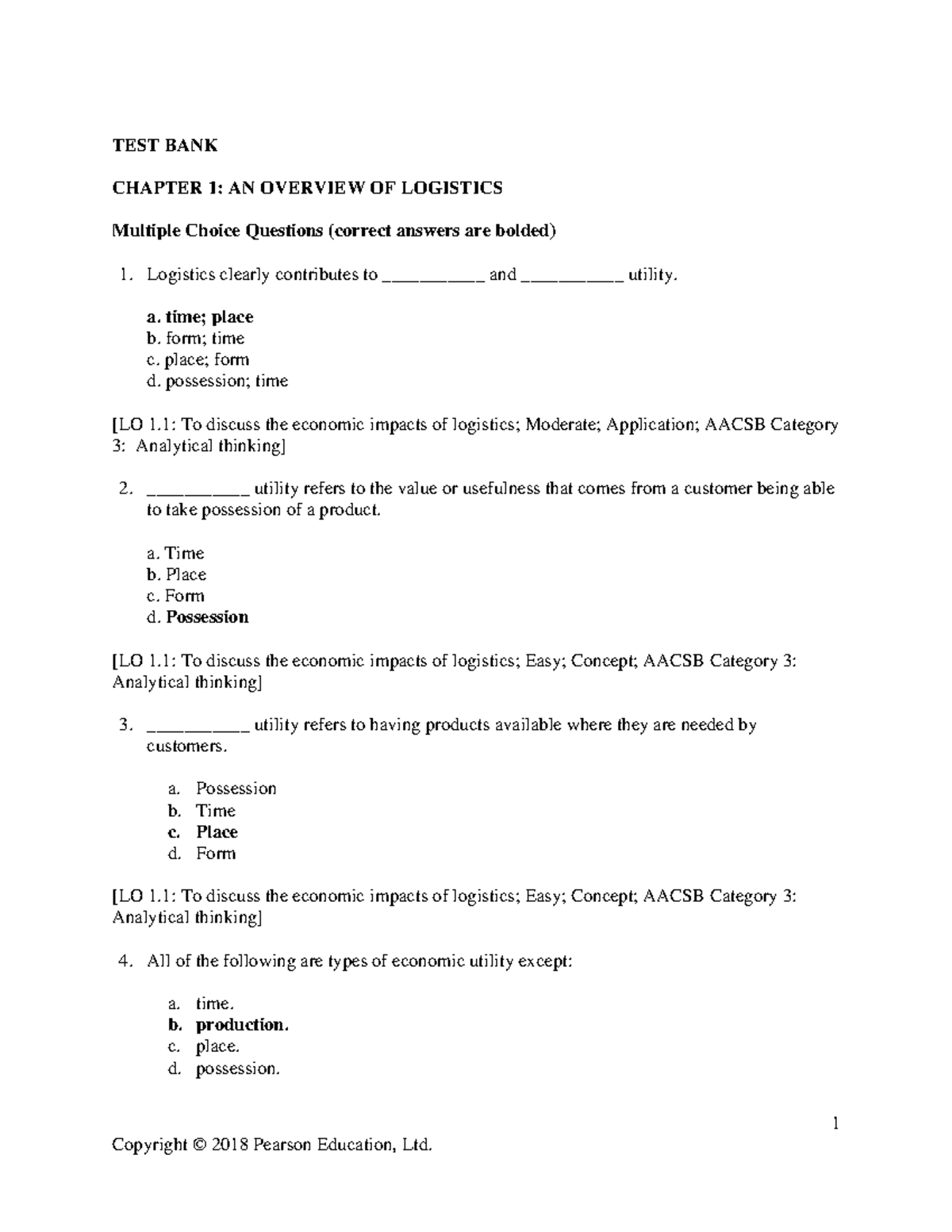 Test bank 1,4,6,7 - test bank - 1 TEST BANK CHAPTER 1: AN OVERVIEW OF ...