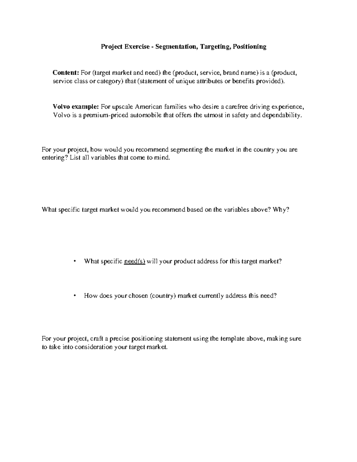 3. Project Exercise Segmentation Positioning - Project Exercise ...