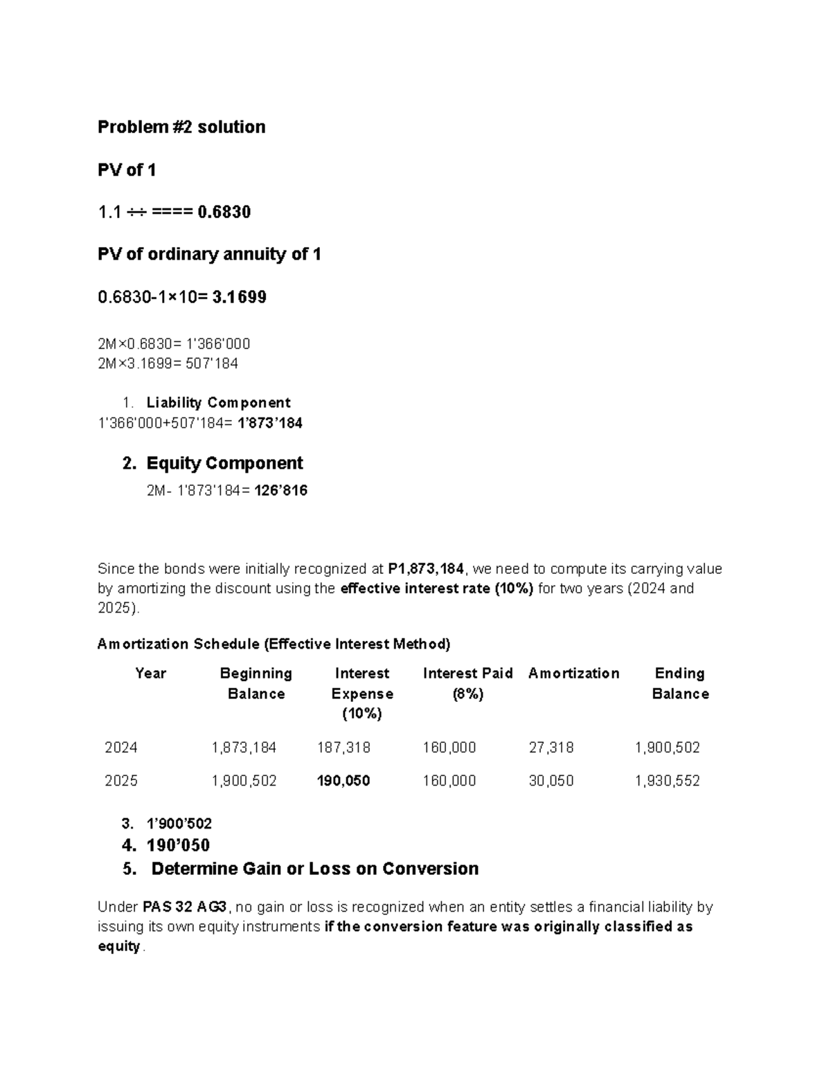 Aud3 Compound Financial Instrument Problem 2 Solution Analysis - Studocu