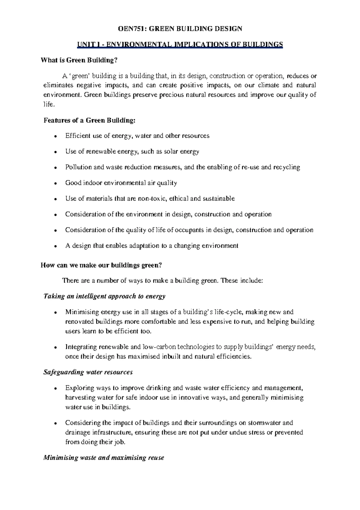 OEN751 Green Building Design: Key Concepts and Syllabus Overview - Studocu
