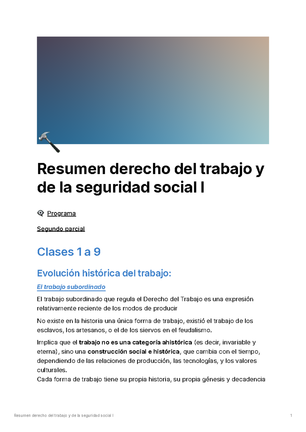 Resumen Derecho del Trabajo y Seguridad Social I - Parcial 2 Clases 1 a ...