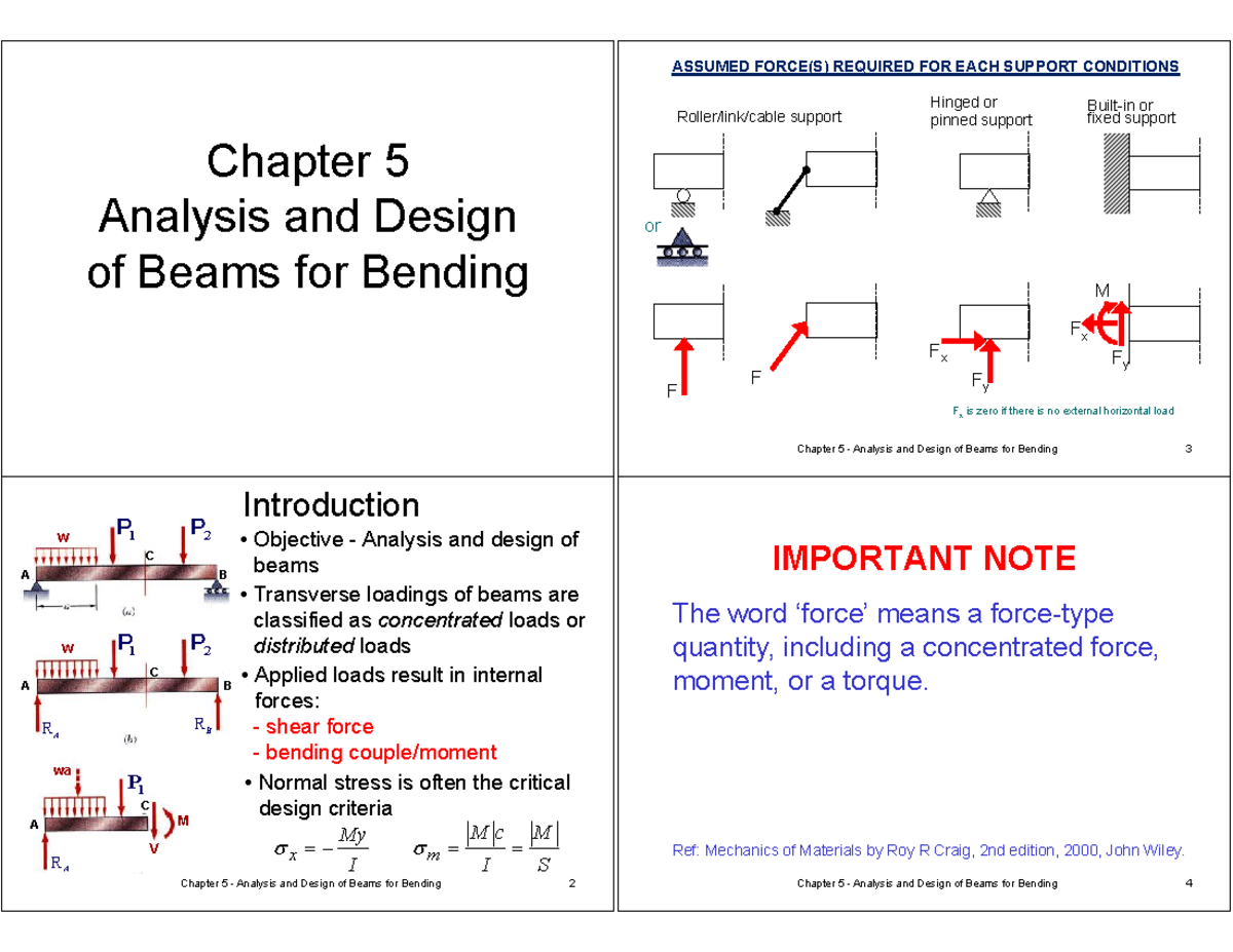 MA2001 Chapter 5 Notes: Analysis & Design of Beams for Bending - Studocu