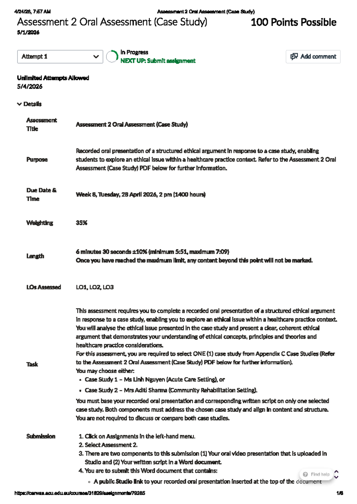 HLSC220 Assessment 2: Oral Presentation on Ethical Case Study - Studocu