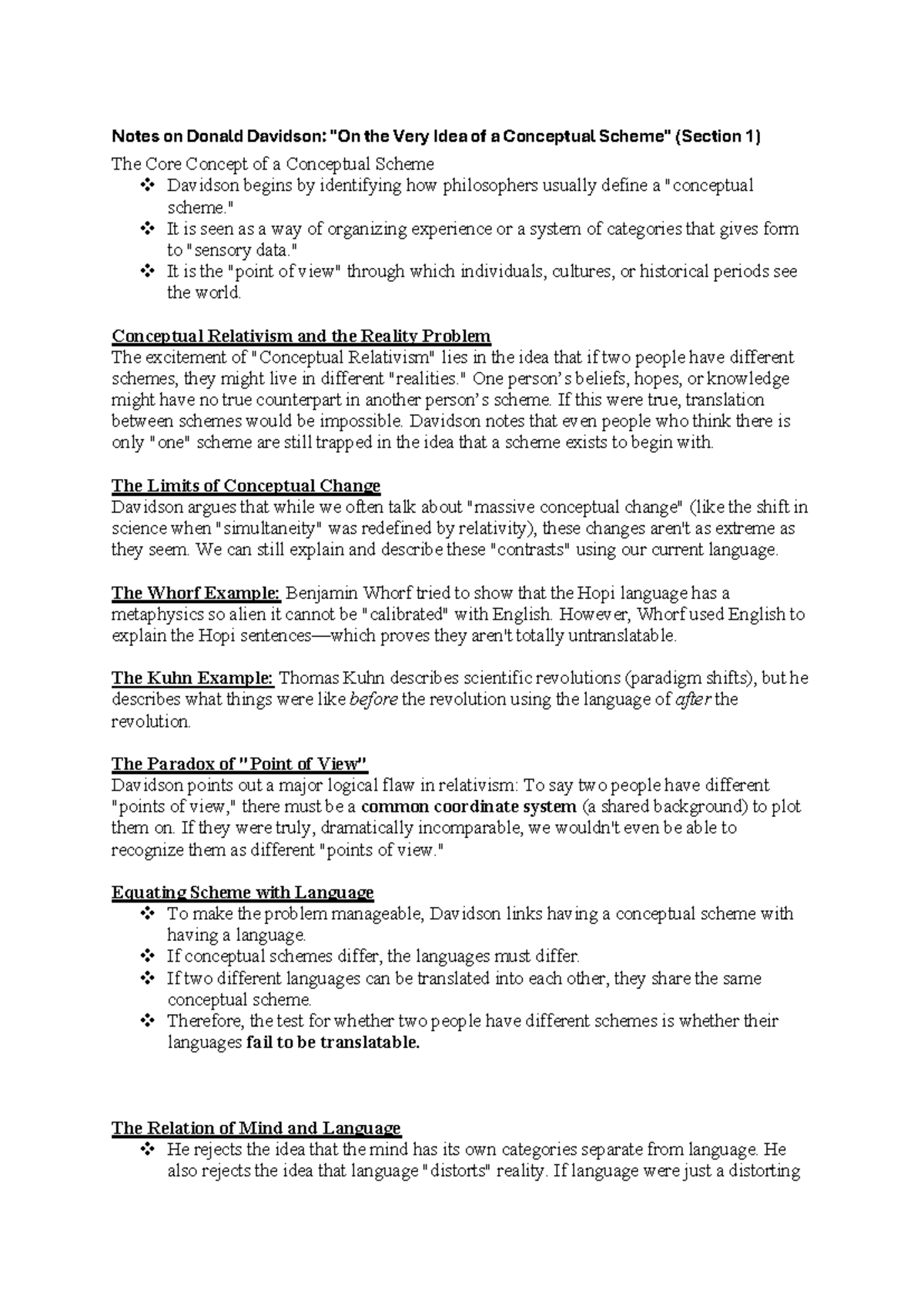 Notes on Donald Davidson: Conceptual Schemes and Relativism - Studocu