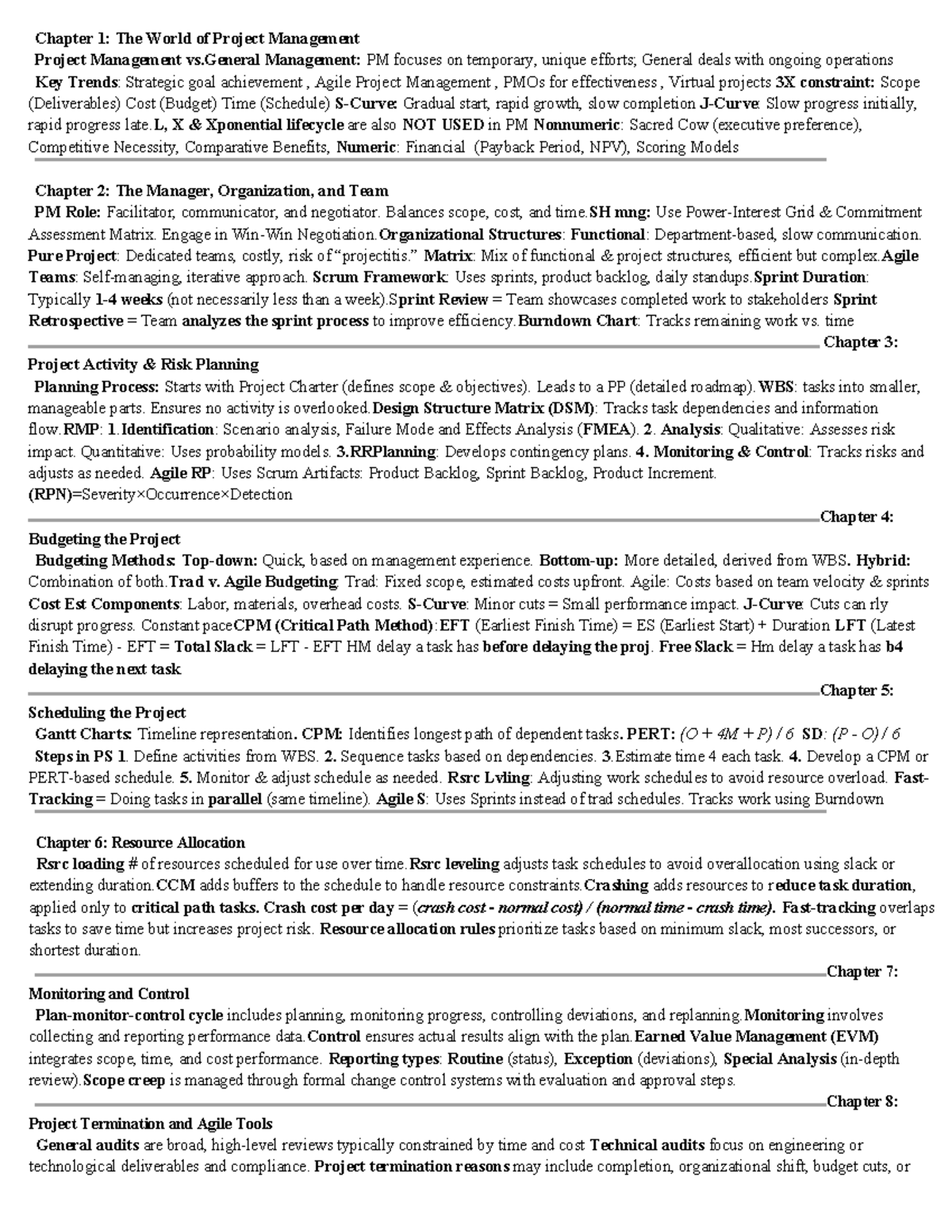 GMS450 Cheatsheet: Key Concepts in Project Management - Studocu