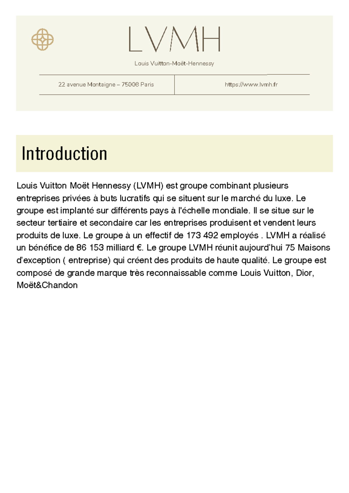 Analyse SWOT et Chiffre d'Affaires de LVMH (Luxury Industry) - Studocu