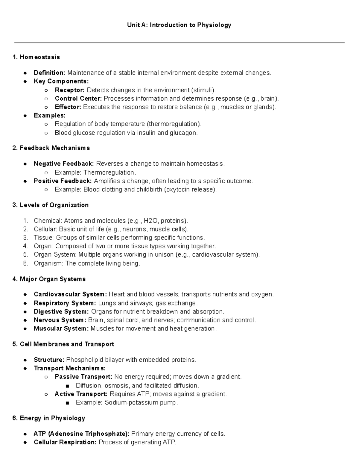 Unit A & B: Introduction to Physiology - Homeostasis, Nerves, and ...