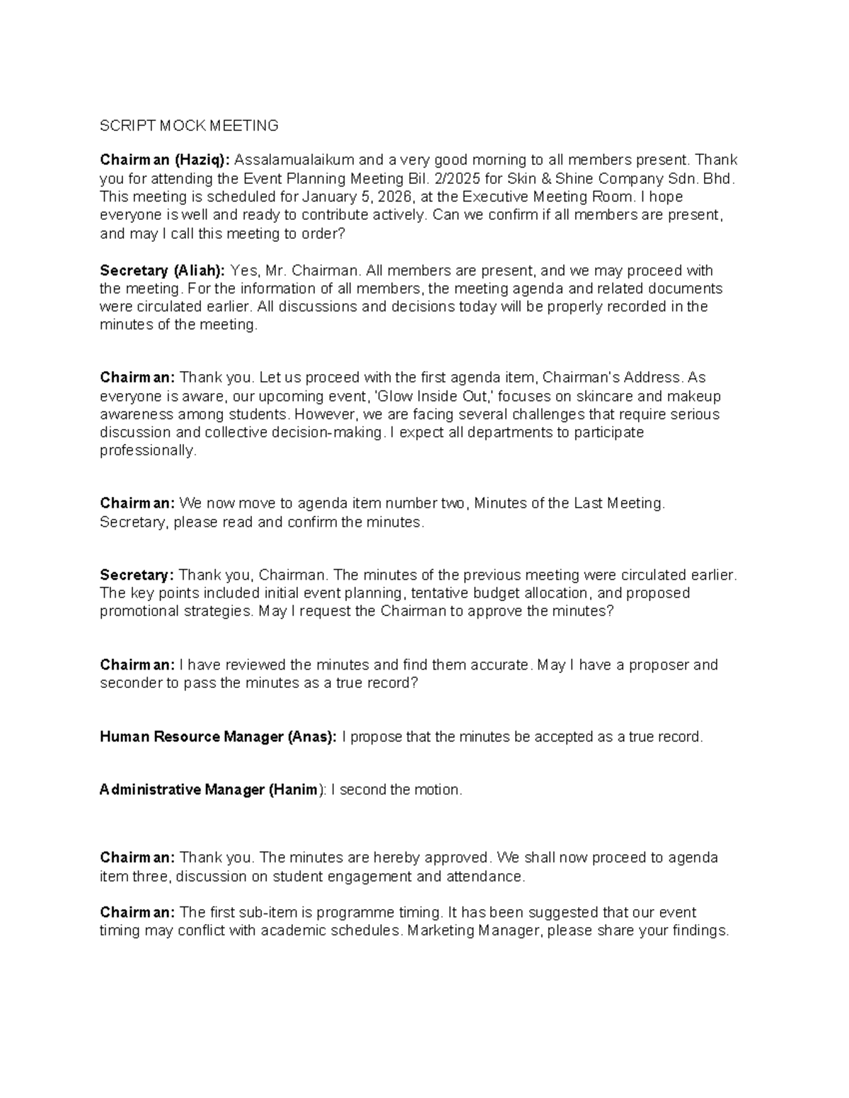 Obm340 - Mock Meeting Script for Event Planning - Studocu