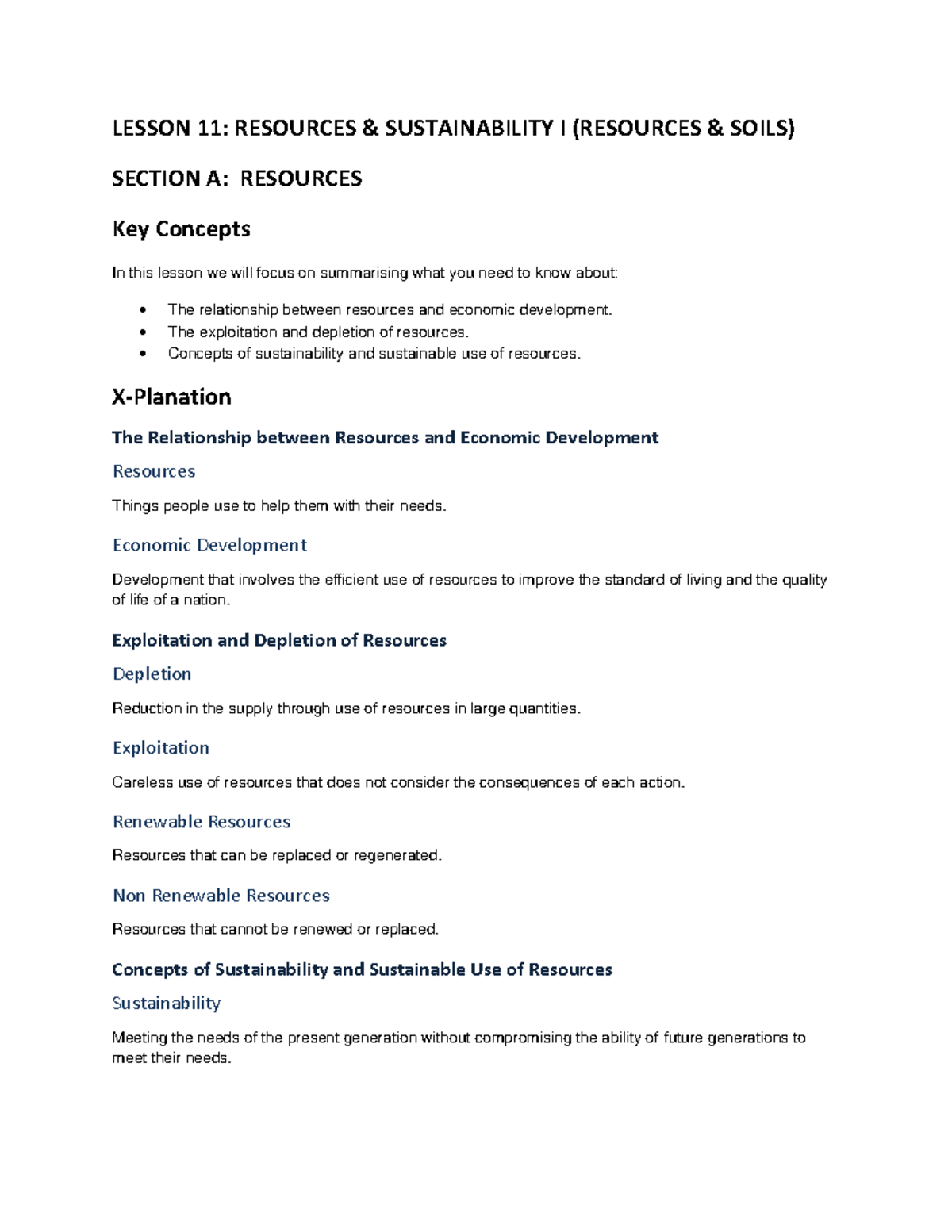 Resources & Soils - Geography Term 3 Lesson Notes - Studocu