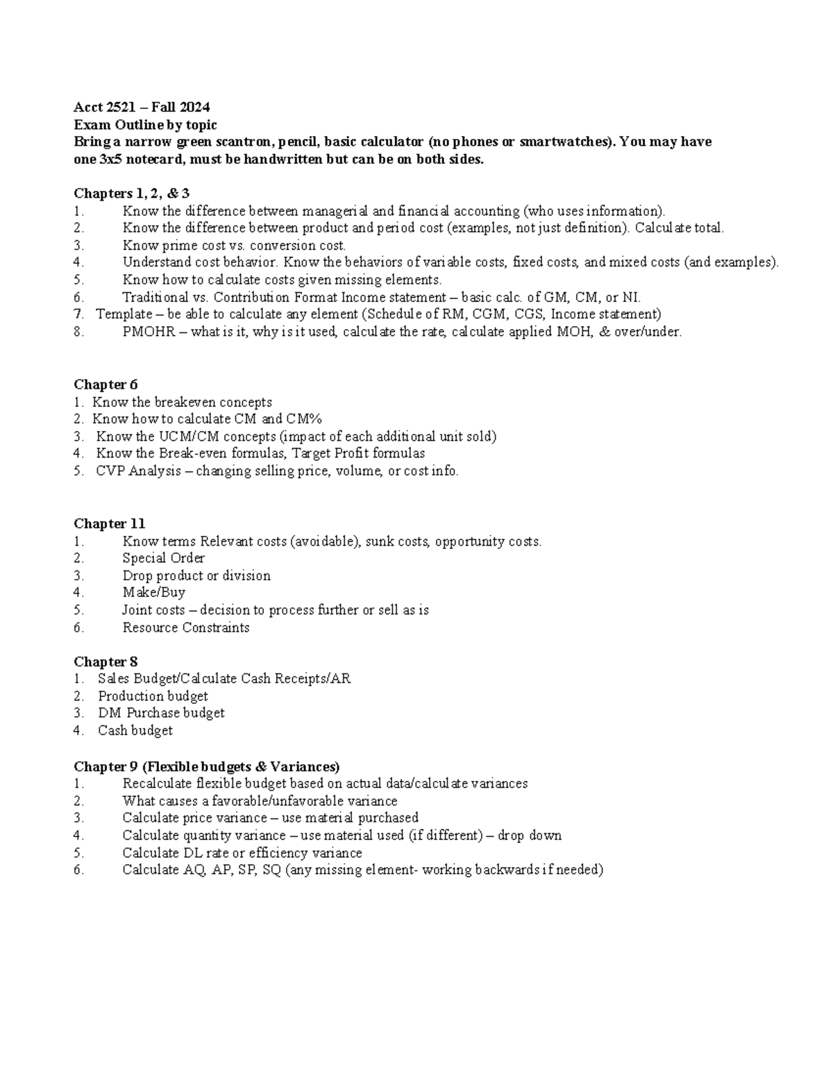 Acct 2521 – Fall 2024 Midterm Exam Topic Outline and Key Concepts - Studocu